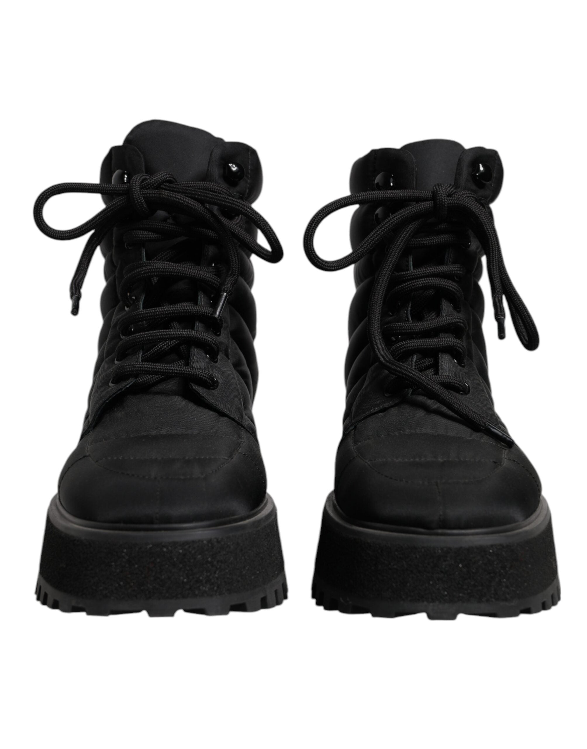 Dolce & Gabbana Black Padded Mid Calf Lace Up Boots Shoes LUNESCAPE