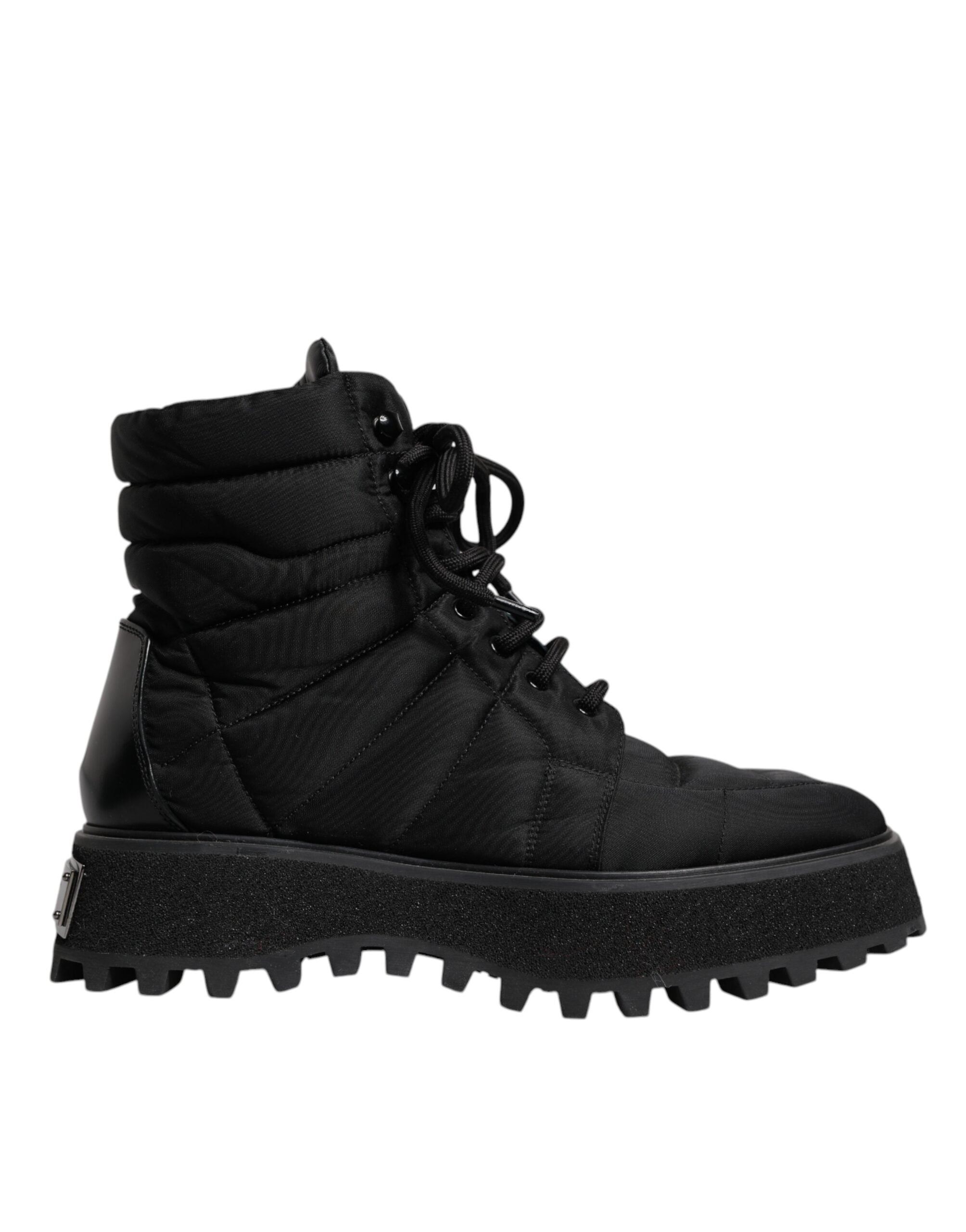 Dolce & Gabbana Black Padded Mid Calf Lace Up Boots Shoes LUNESCAPE
