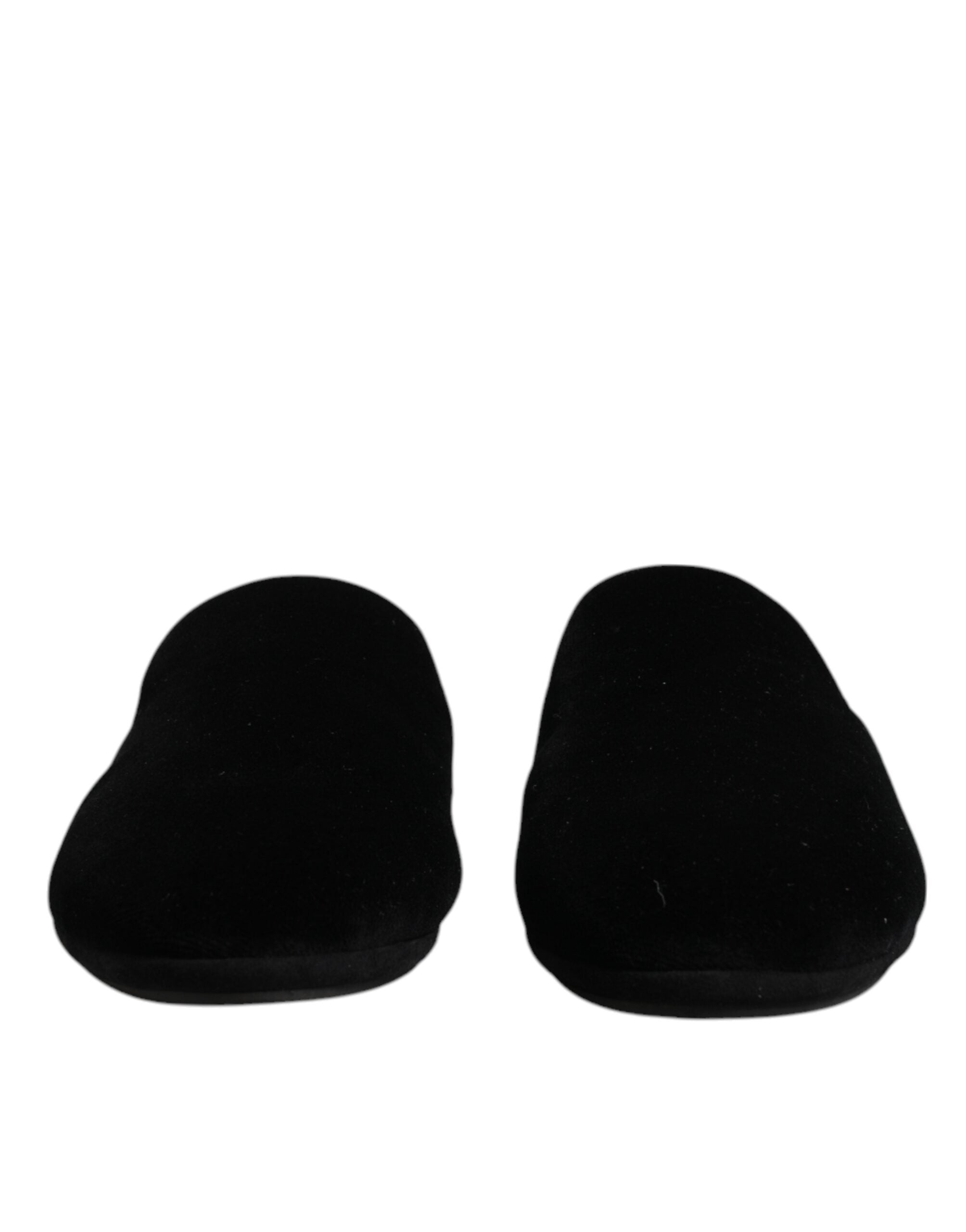 Dolce & Gabbana Black Viscose Velvet Slides Flat Slipper Shoes LUNESCAPE