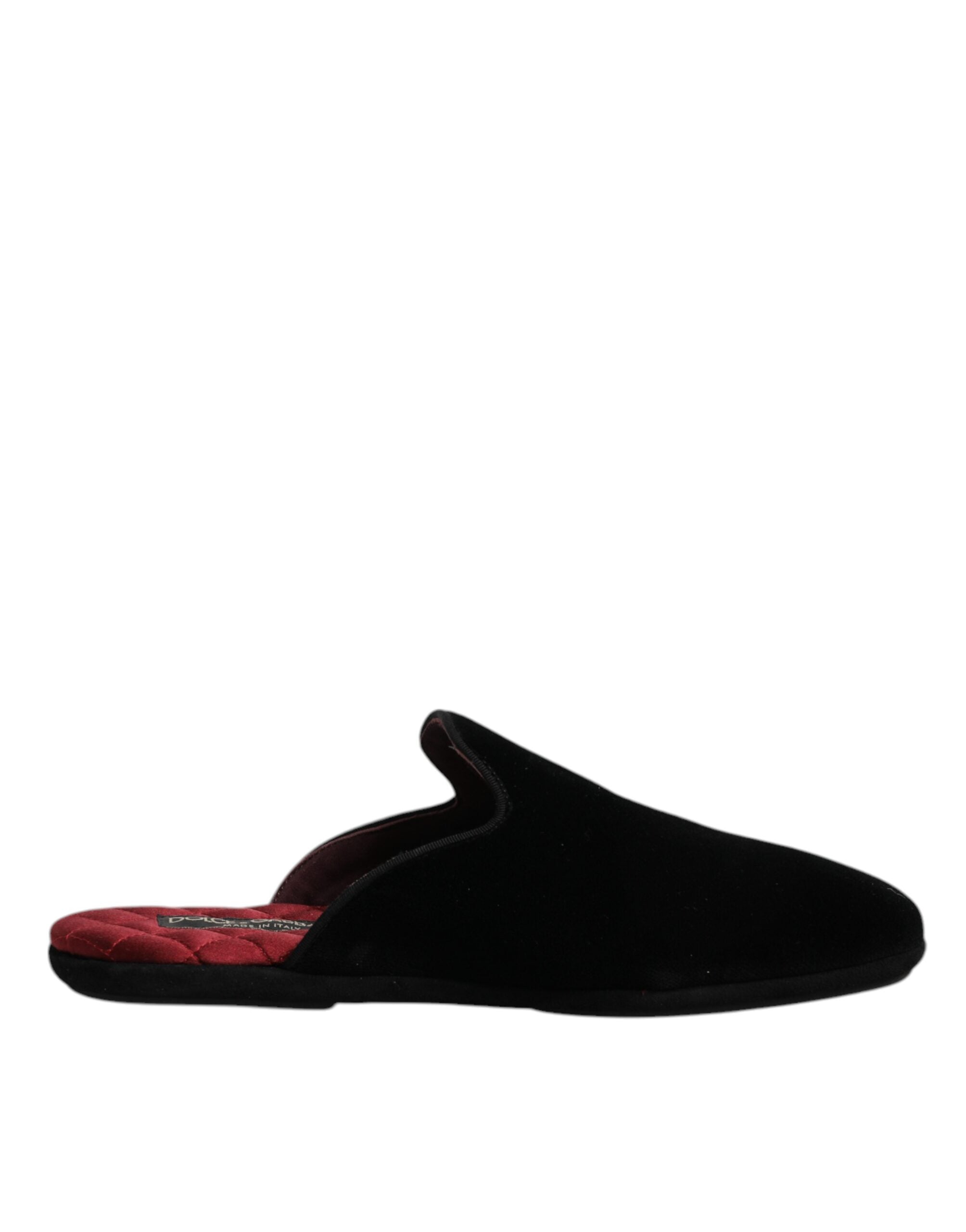 Dolce & Gabbana Black Viscose Velvet Slides Flat Slipper Shoes LUNESCAPE