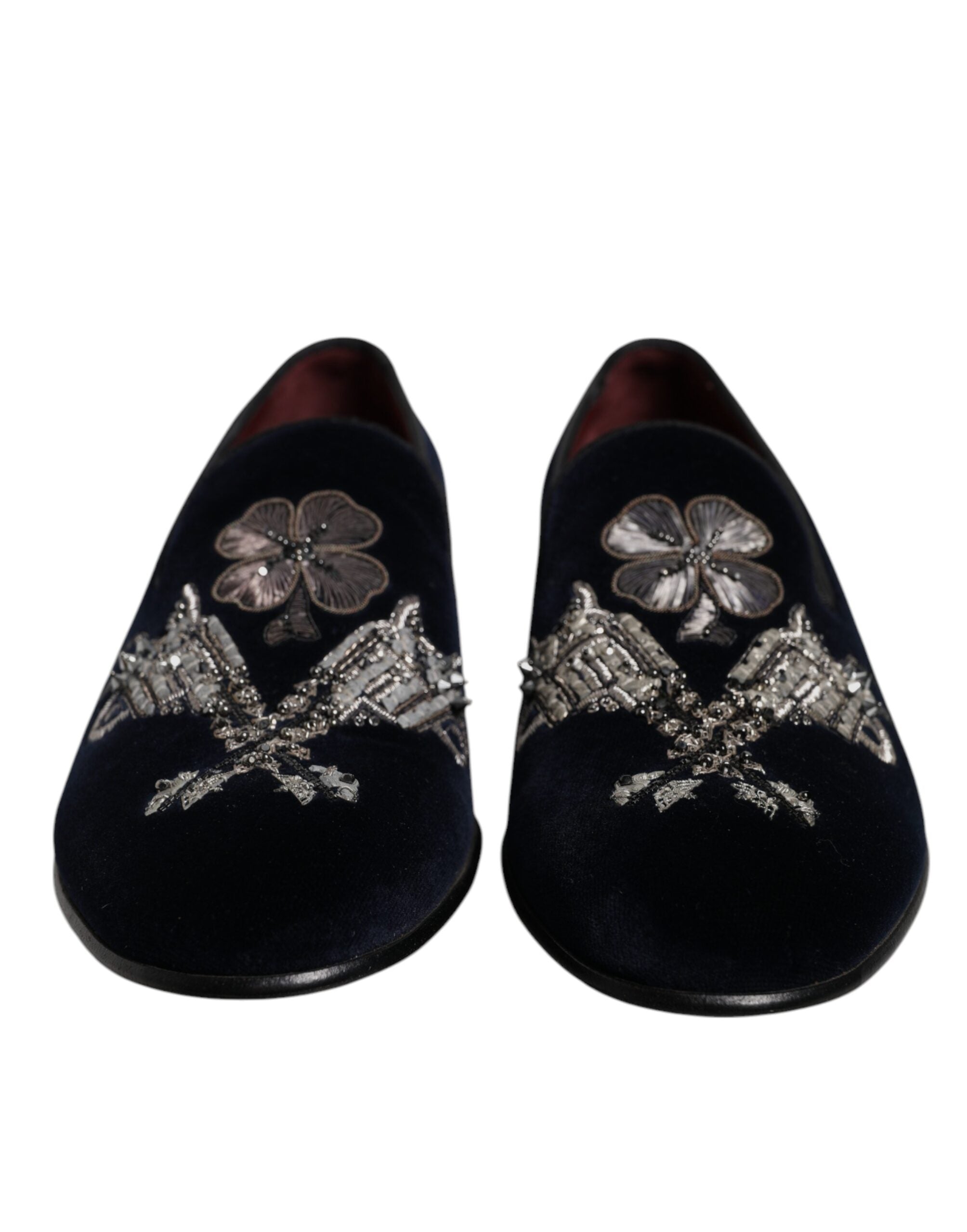 Dolce & Gabbana Black Velvet Floral Gun Loafers Dress Shoes LUNESCAPE