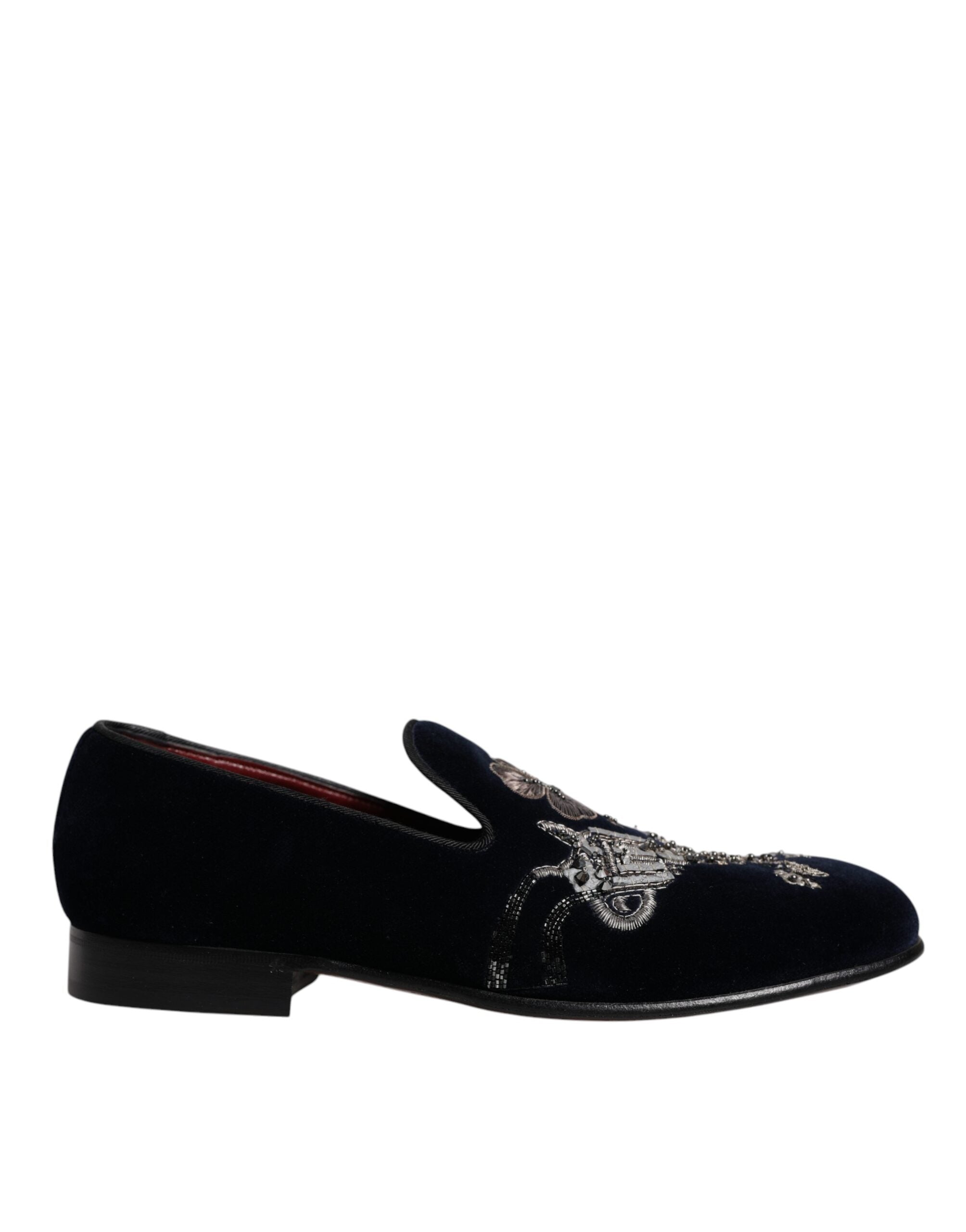 Dolce & Gabbana Black Velvet Floral Gun Loafers Dress Shoes LUNESCAPE