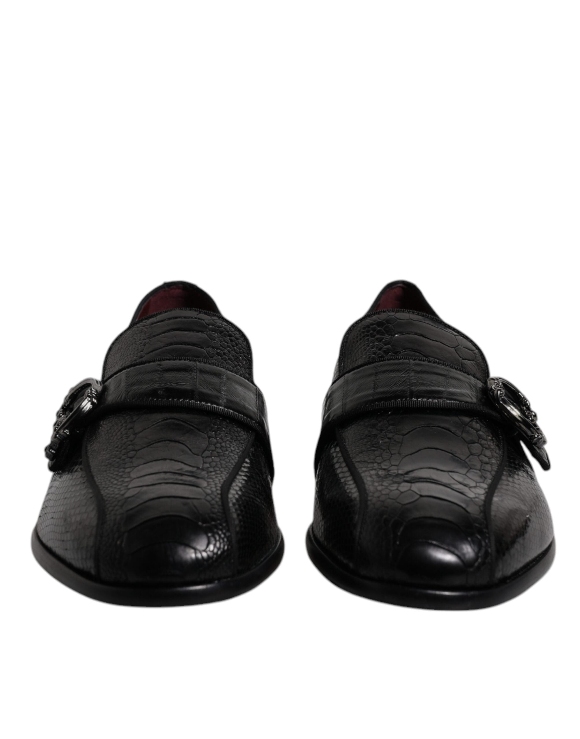 Dolce & Gabbana Black Exotic Leather DG Logo Loafers Formal Dress Shoes LUNESCAPE