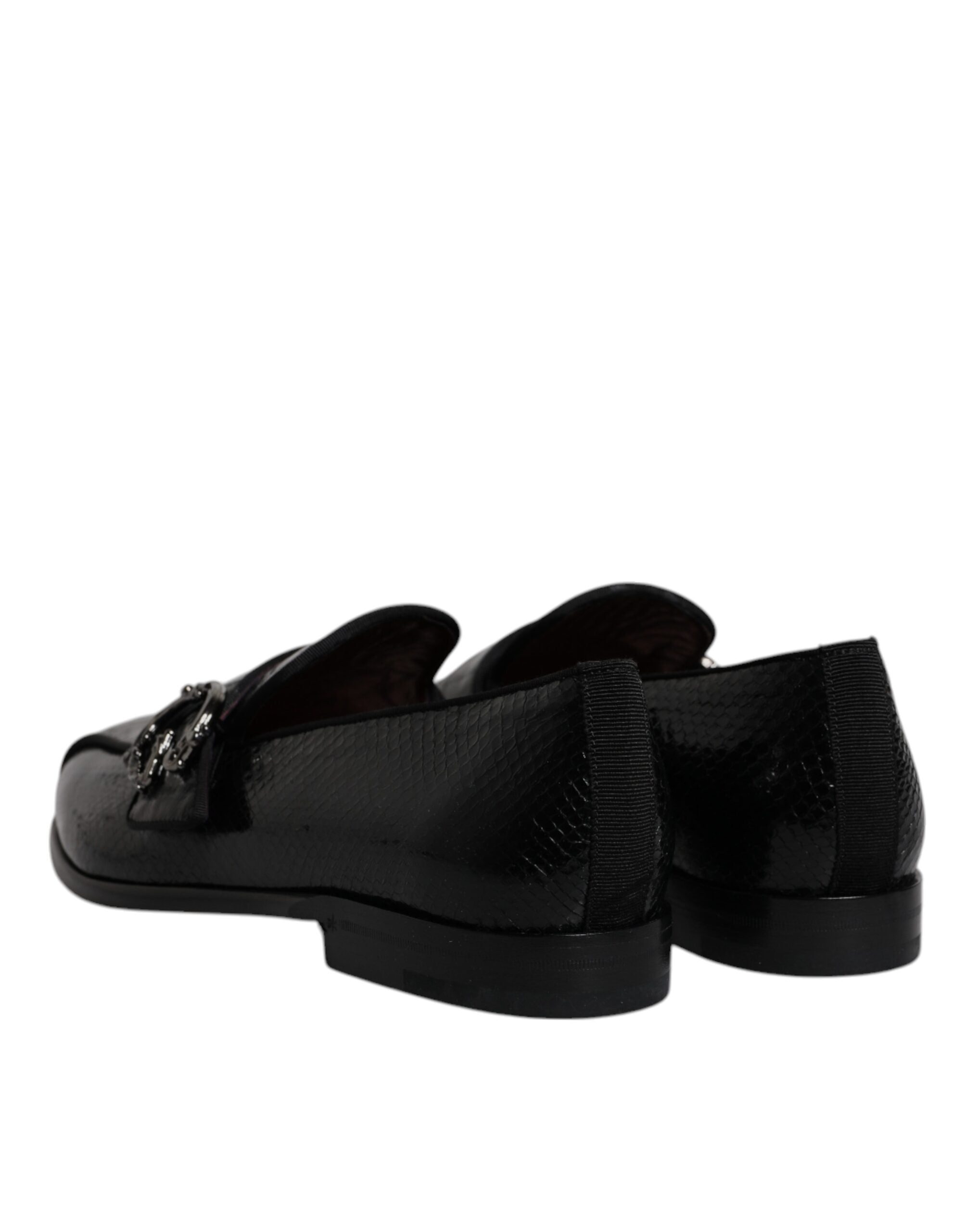 Dolce & Gabbana Black Exotic Leather DG Logo Loafers Formal Dress Shoes LUNESCAPE