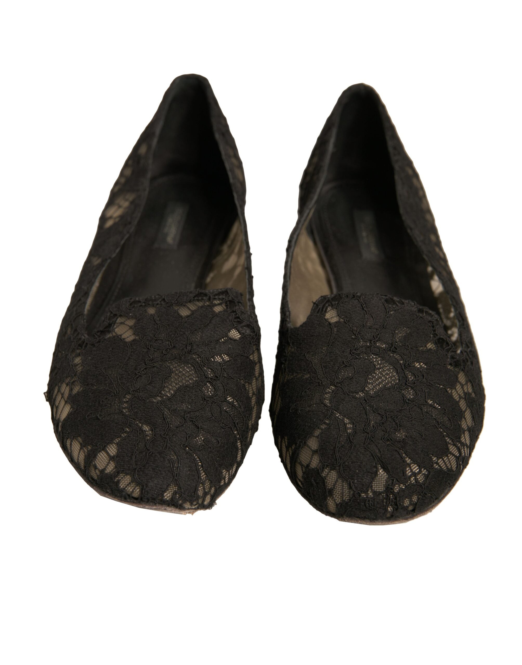 Dolce & Gabbana Black Taormina Lace Slip On Flats Shoes LUNESCAPE