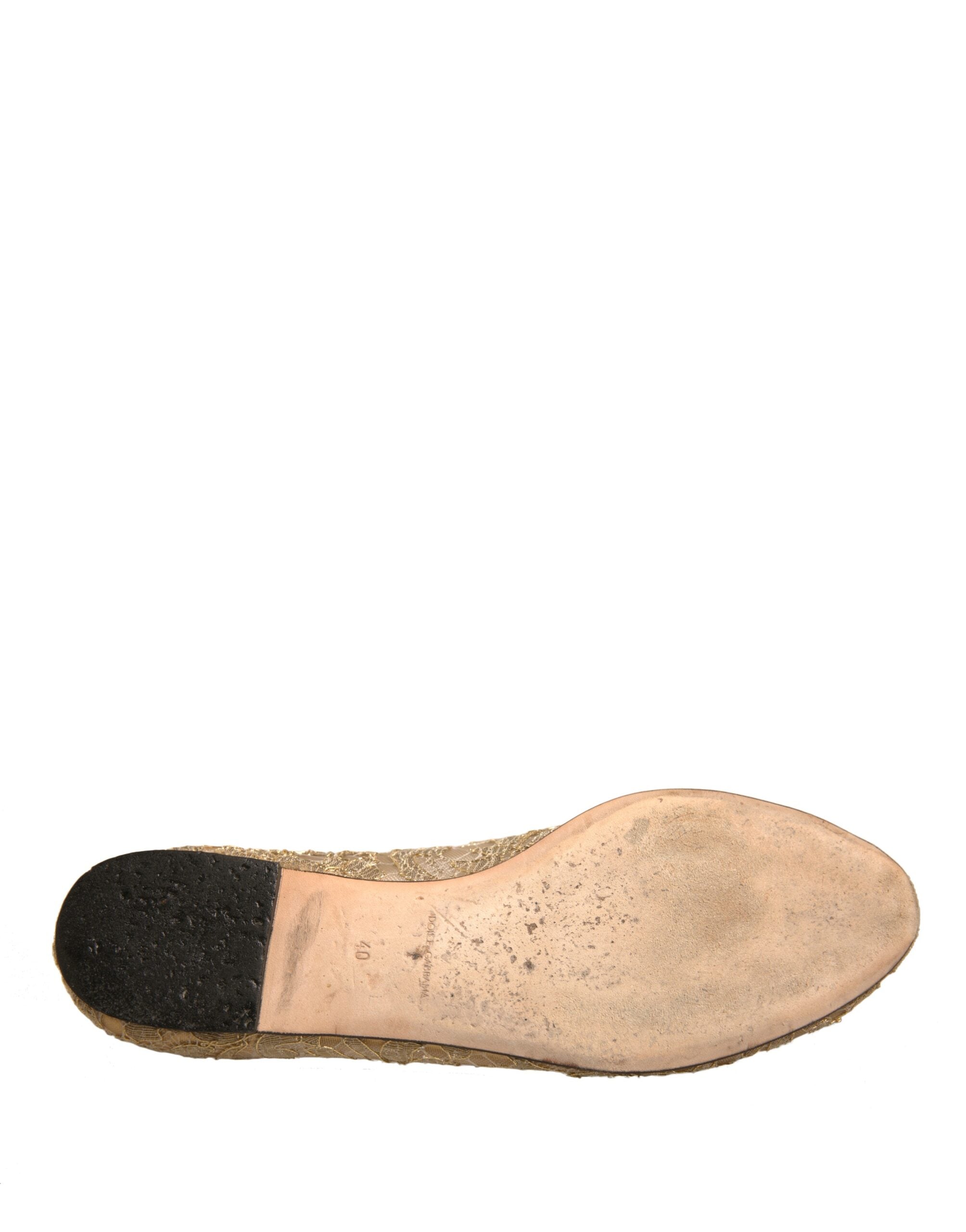 Dolce & Gabbana Gold Crystal Loafer Lace Ballet Flats Shoes LUNESCAPE