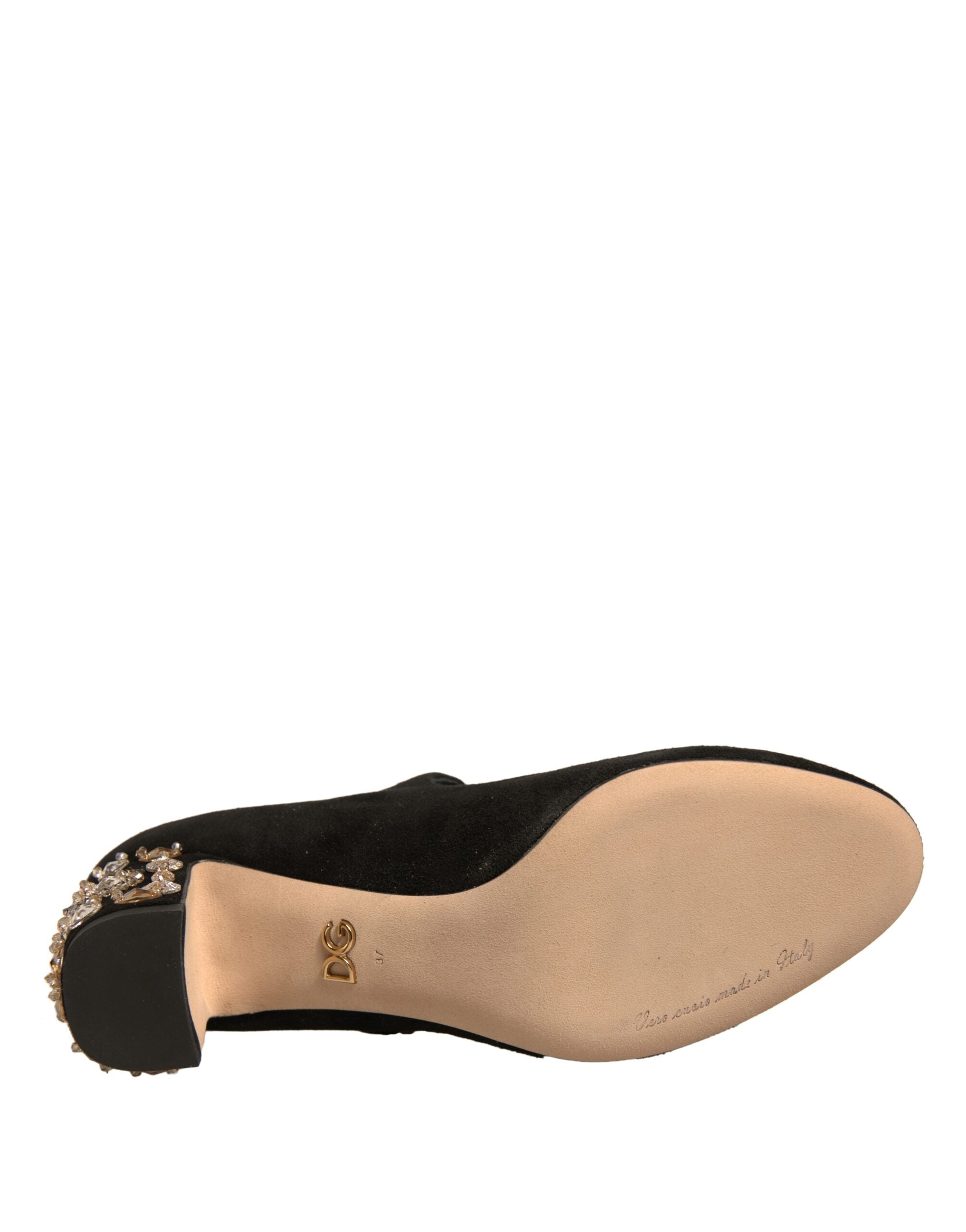 Dolce & Gabbana Black Suede Jewelled Mary Jane Pumps Shoes LUNESCAPE