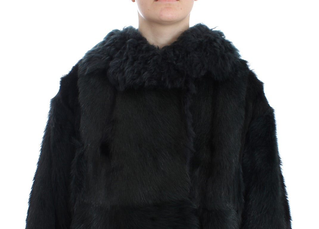 Dolce & Gabbana Black Goat Fur Shearling Long Jacket Coat LUNESCAPE