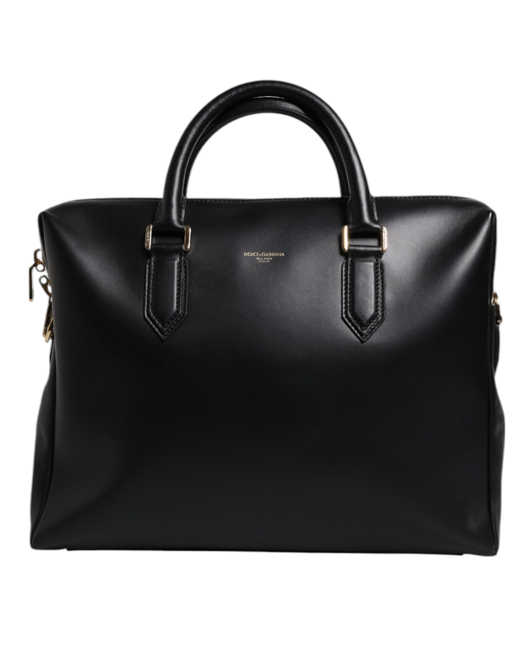 Dolce & Gabbana Black Calfskin Leather Heat Pressed Logo Briefcase Bag LUNESCAPE