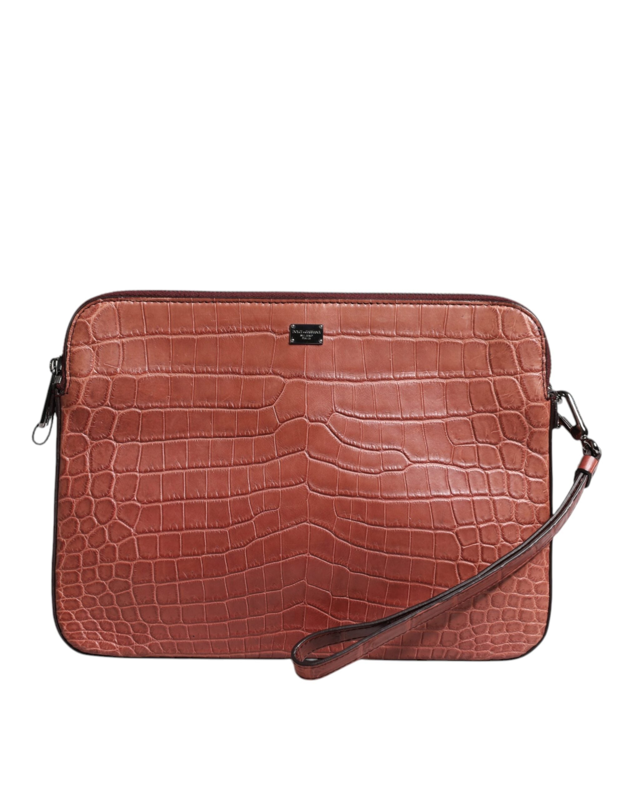 Dolce & Gabbana Bordeaux Croc Leather Logo Plaque Men Briefcase Bag LUNESCAPE