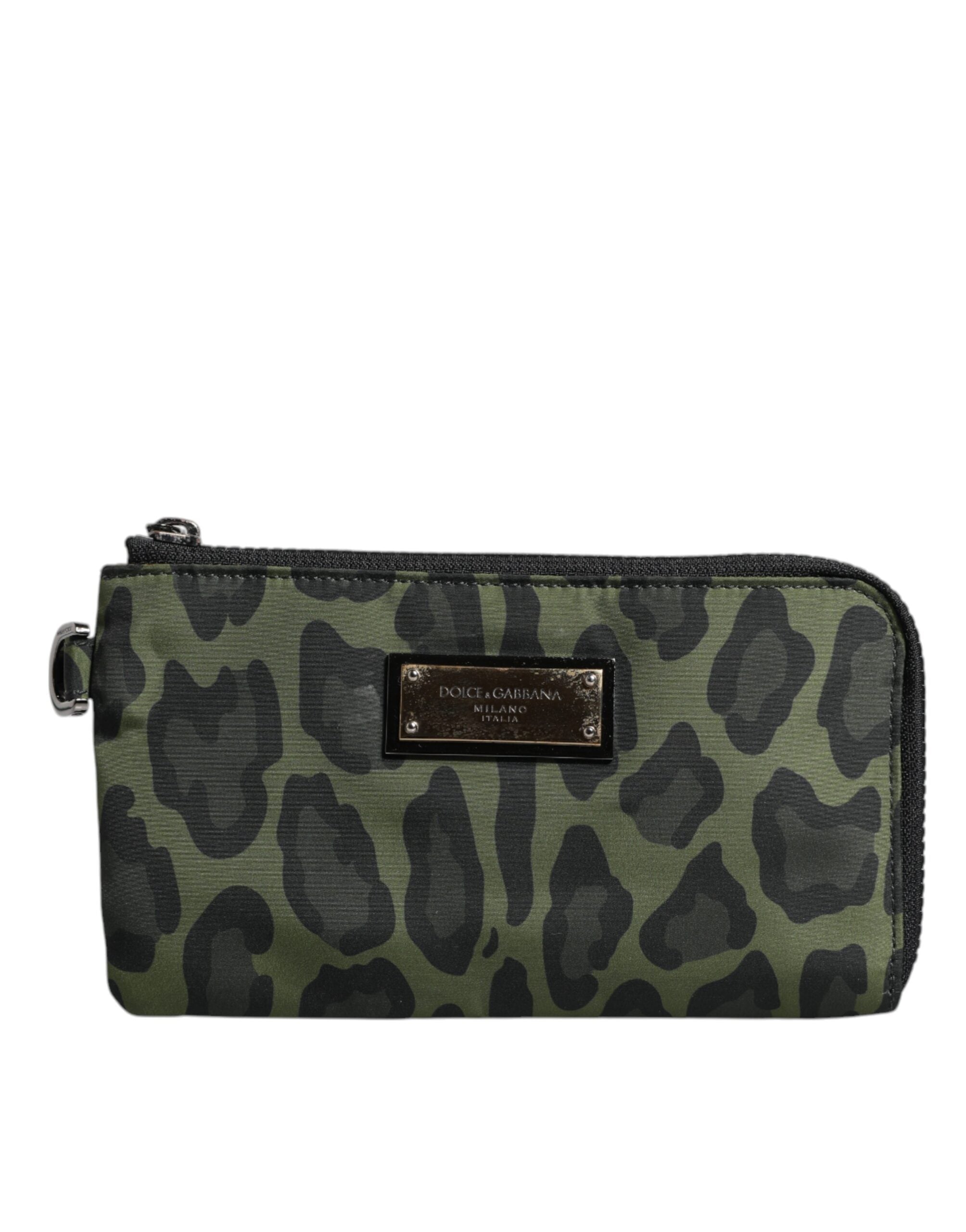Dolce & Gabbana Green Leopard Leather Logo Plaque Multifunctional Kit Bag LUNESCAPE
