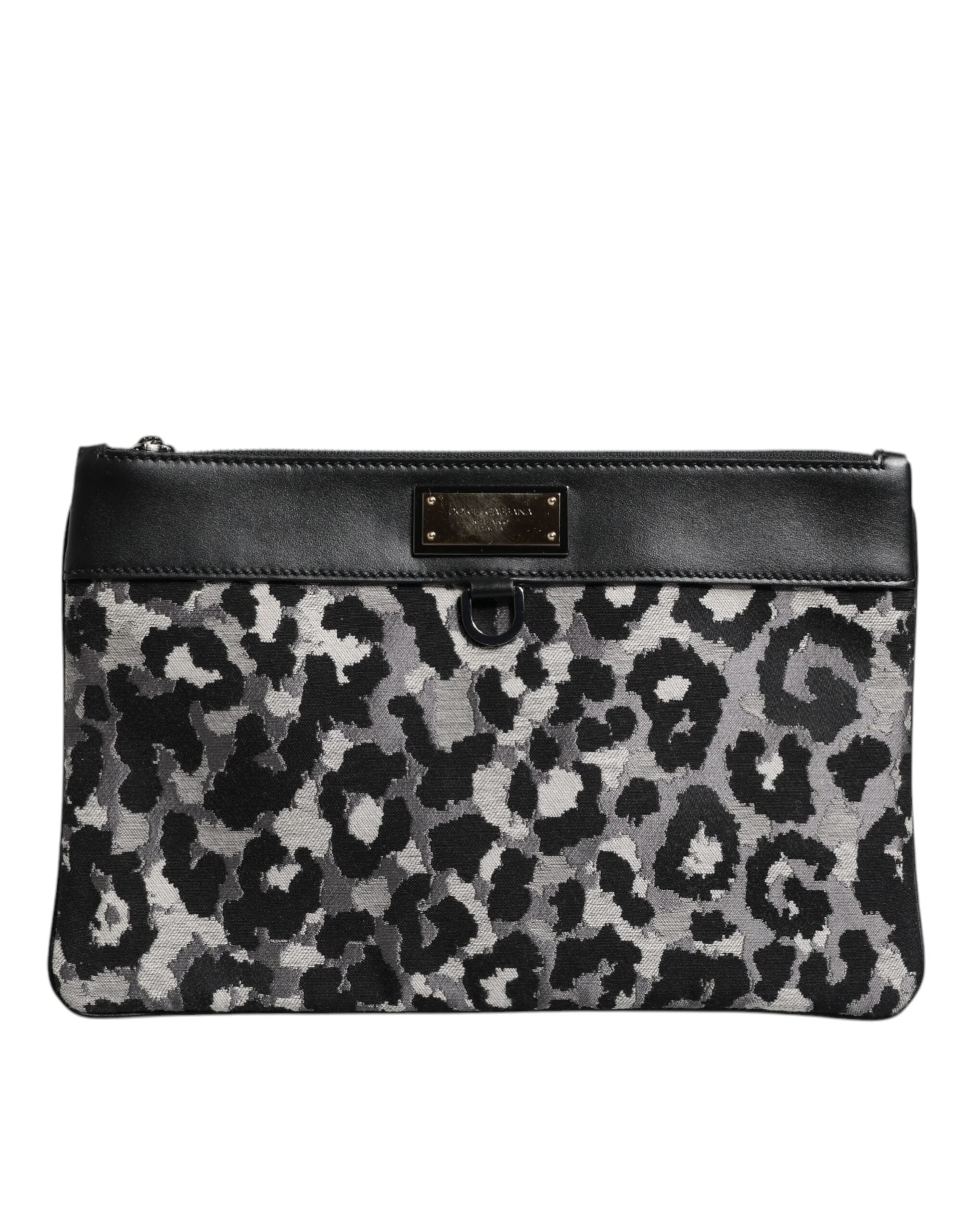 Dolce & Gabbana Multicolor Leopard Jacquard Logo Plaque Men Pouch Bag LUNESCAPE