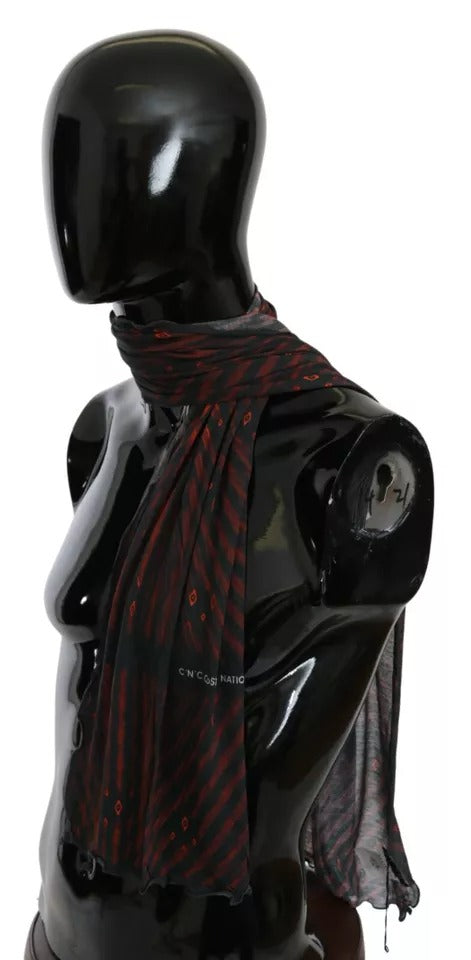Dolce & Gabbana Black Red Viscose Foulard Branded Scarf