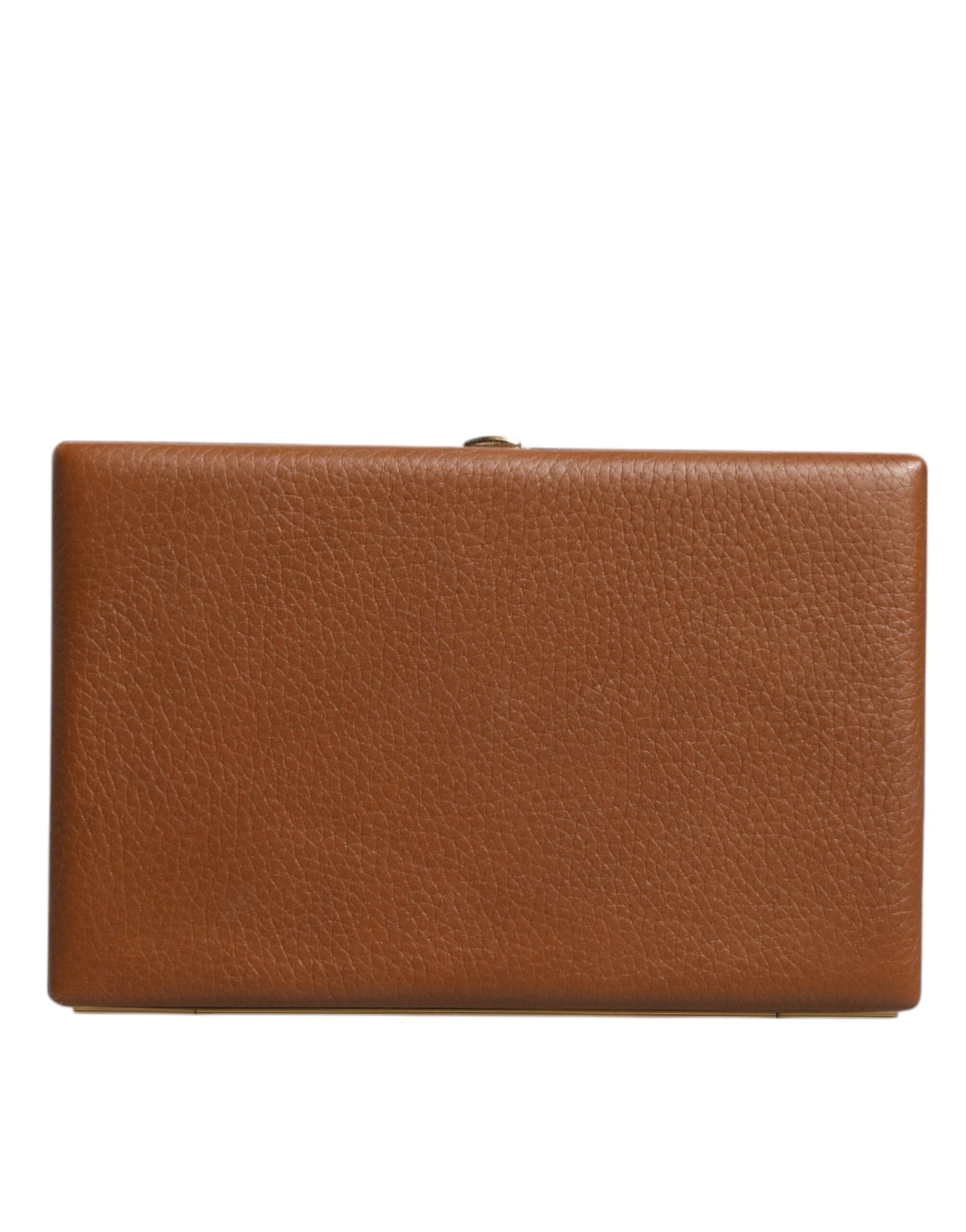 Dolce & Gabbana Brown Leather Clutch Evening Bag LUNESCAPE