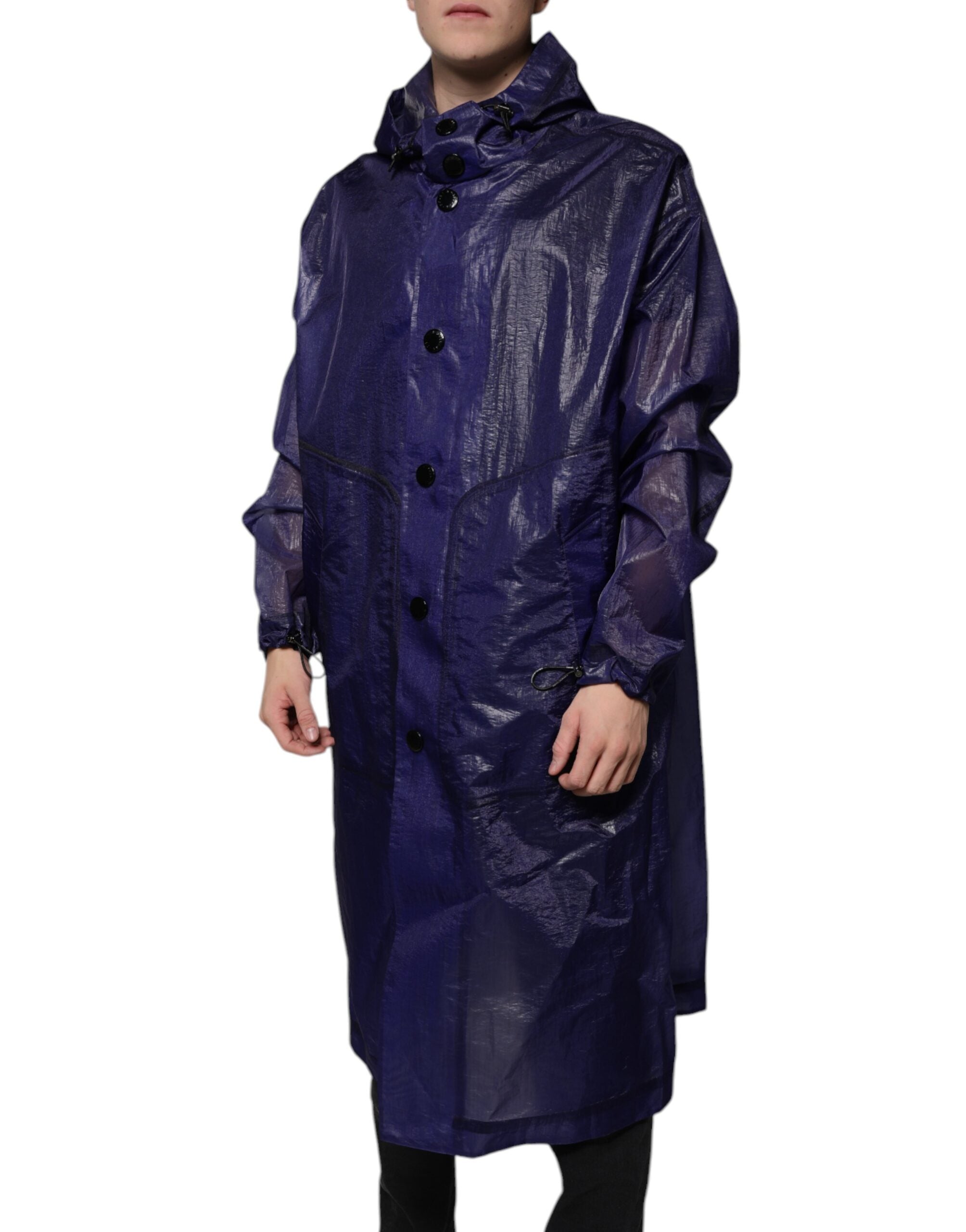 Dolce & Gabbana Dark Blue Cotton Hooded Men Rain Coat