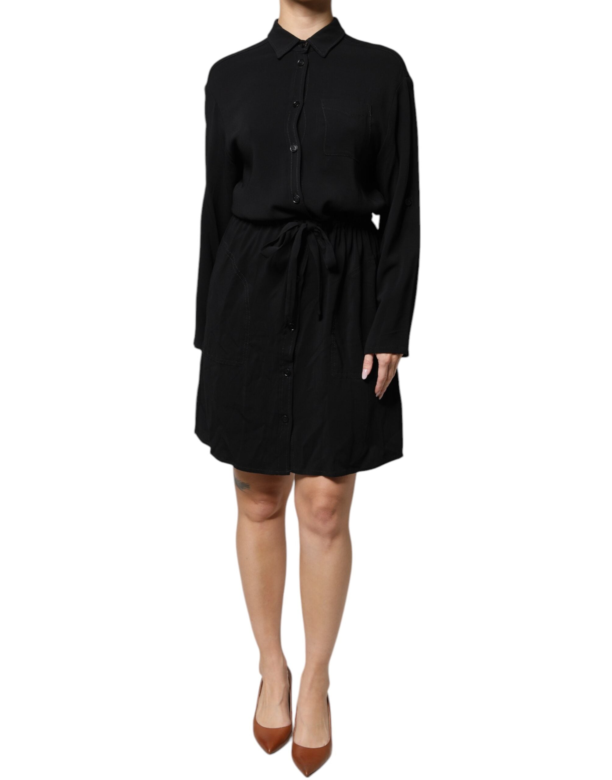 Emporio Armani Black Viscose Long Sleeves A-line Mini Dress LUNESCAPE