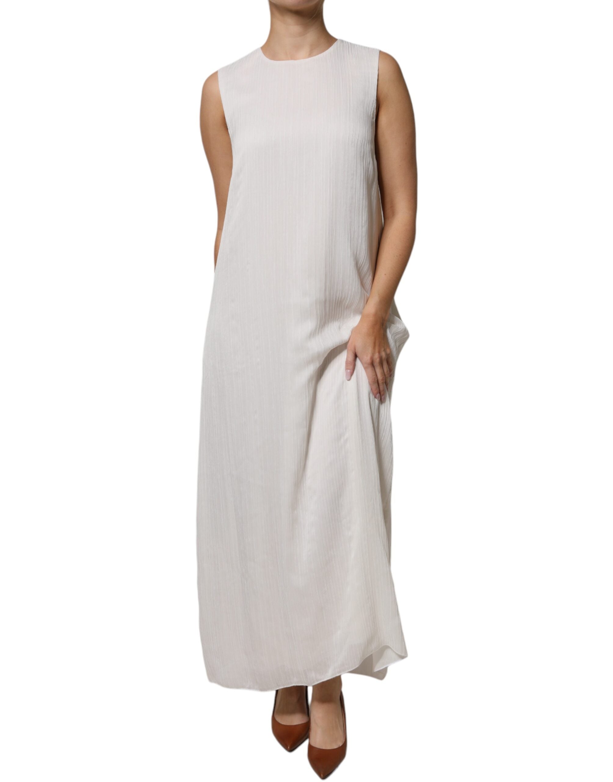 Peserico White Sleeveless Round Neck Shift Long Maxi Dress LUNESCAPE