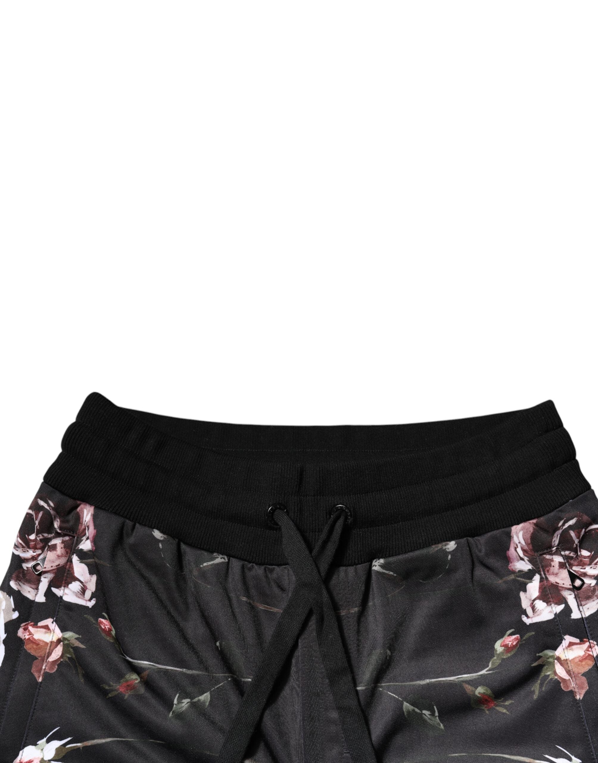 Dolce & Gabbana Black Floral Polyester Jogger Pants