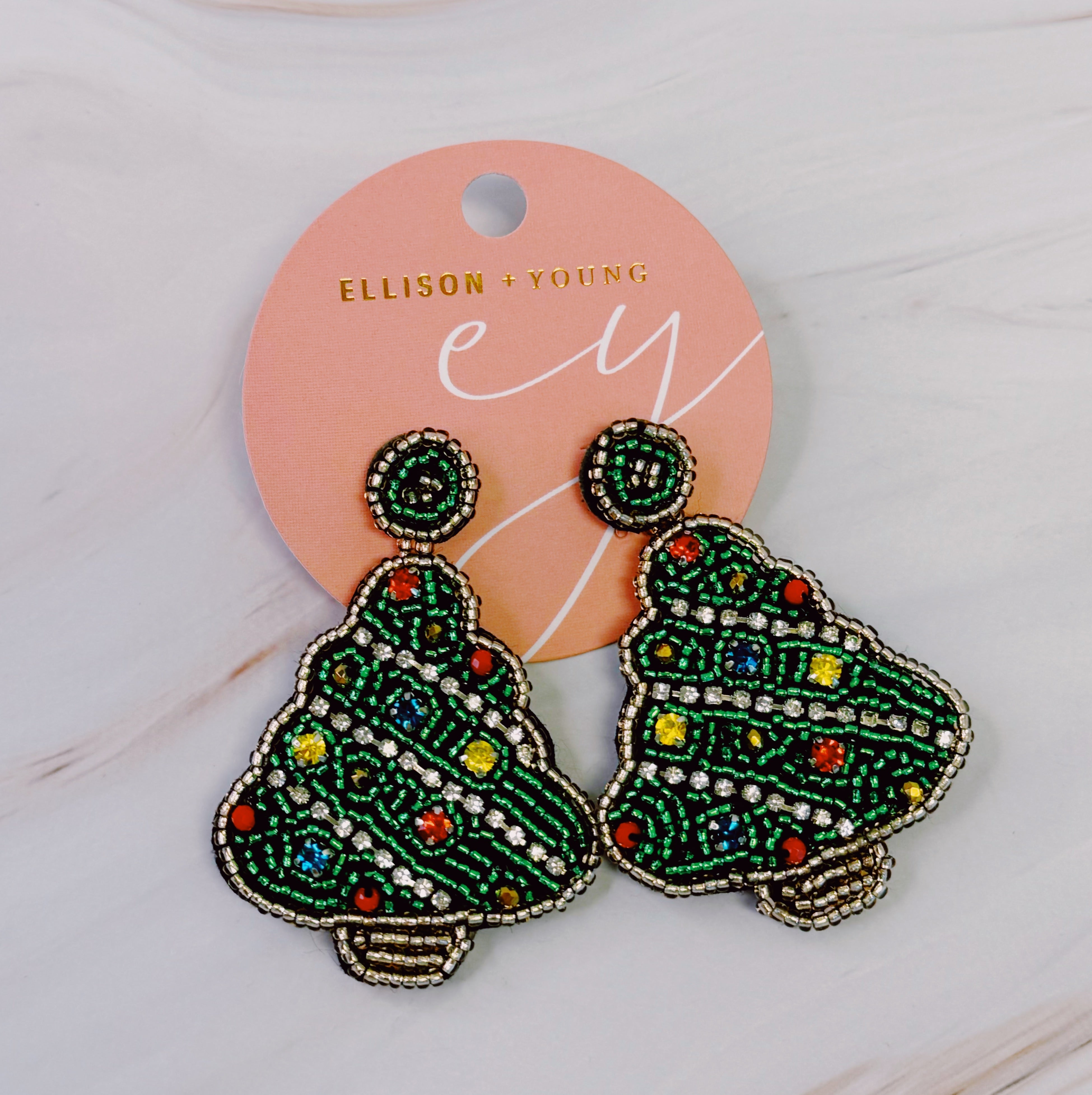 Beaded Holiday Tree Earrings LUNESCAPE