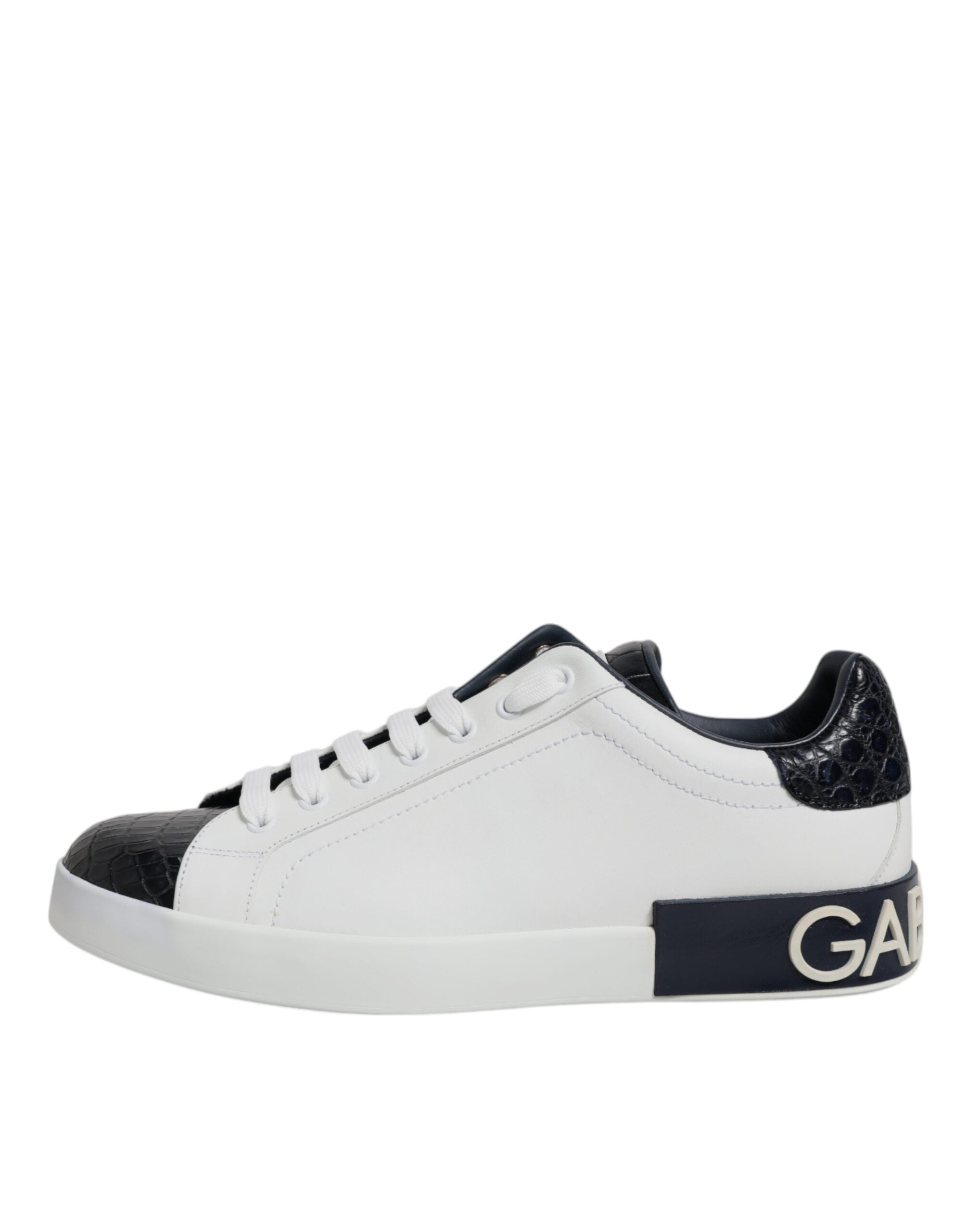 Dolce & Gabbana White Black Leather Portofino Sneaker Shoes LUNESCAPE