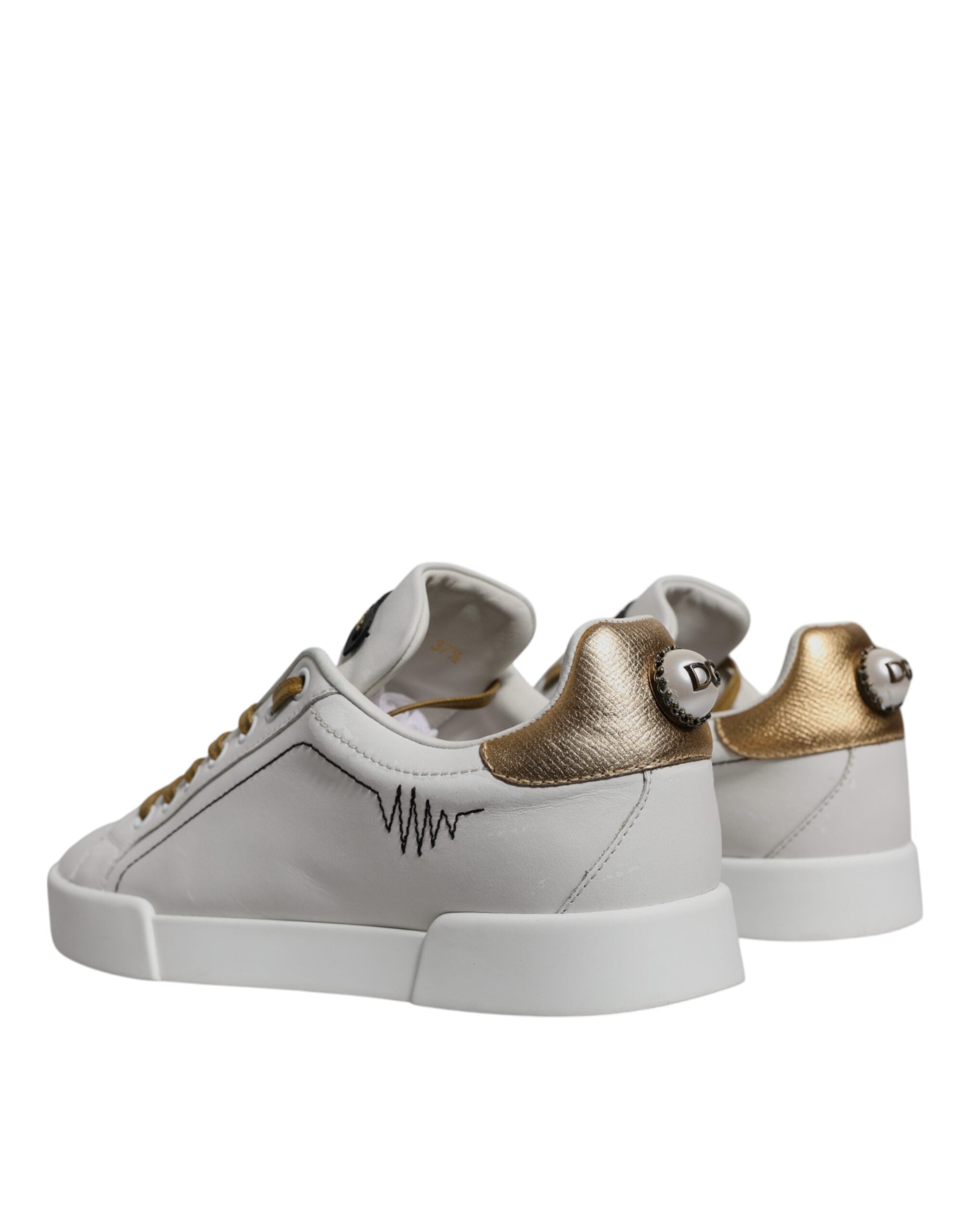 Dolce & Gabbana White Gold Leather Low Top Sneakers Shoes LUNESCAPE