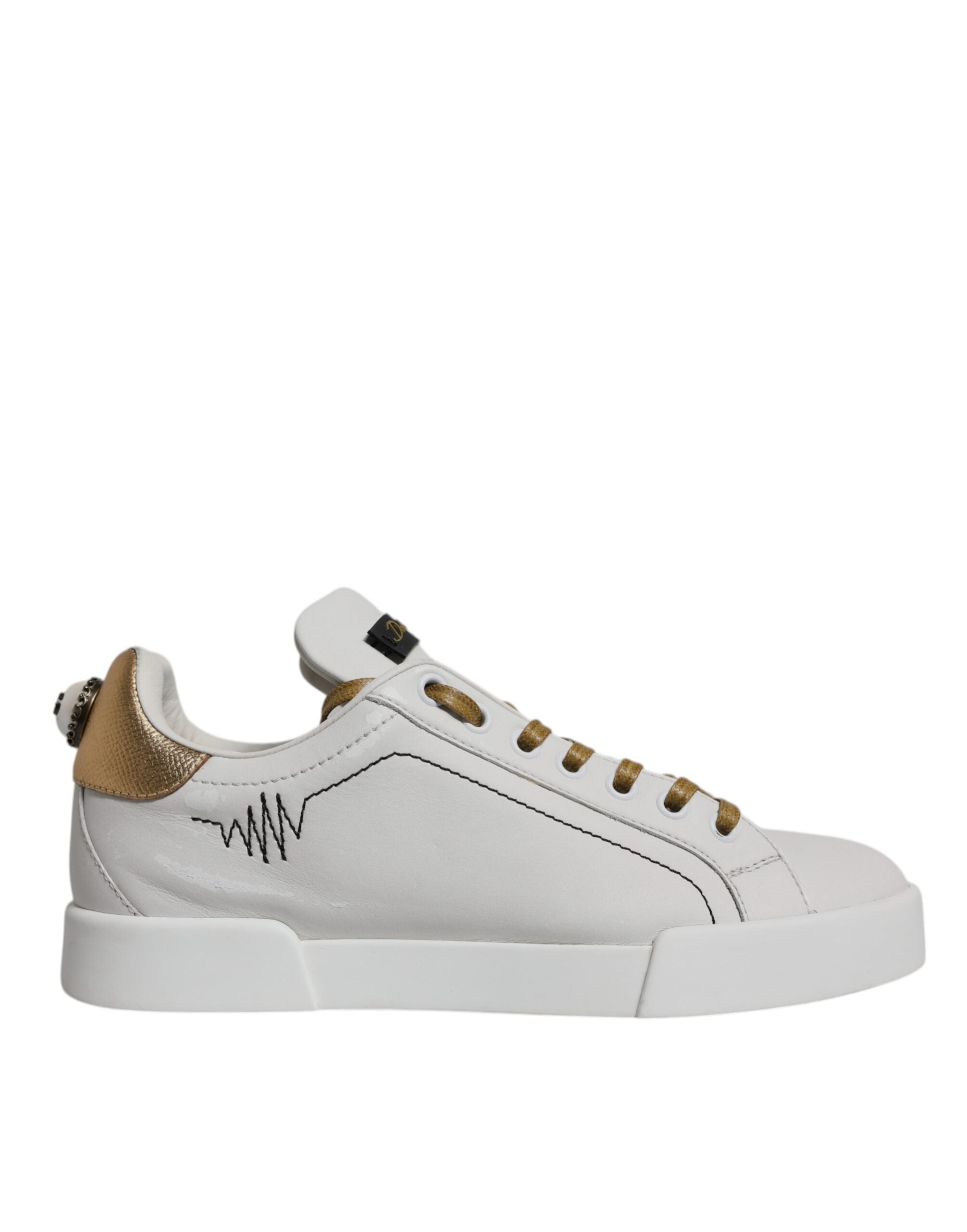 Dolce & Gabbana White Gold Leather Low Top Sneakers Shoes LUNESCAPE