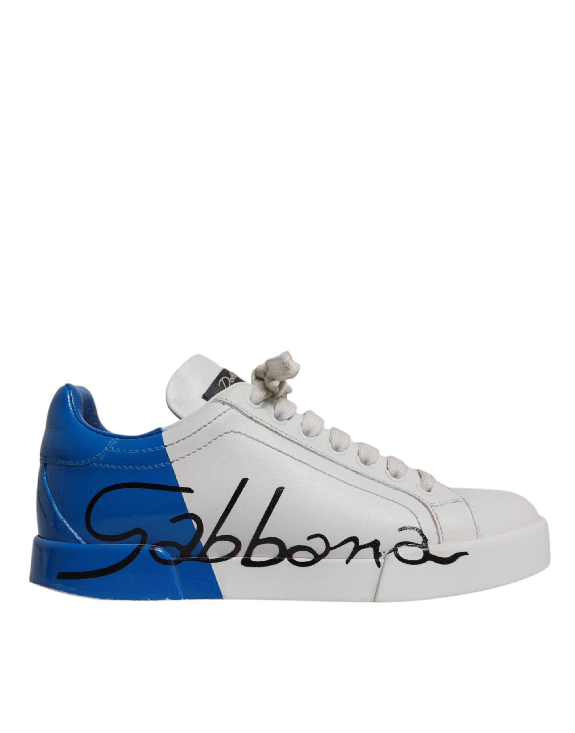Dolce & Gabbana White Blue Logo Portofino Sneakers Shoes LUNESCAPE