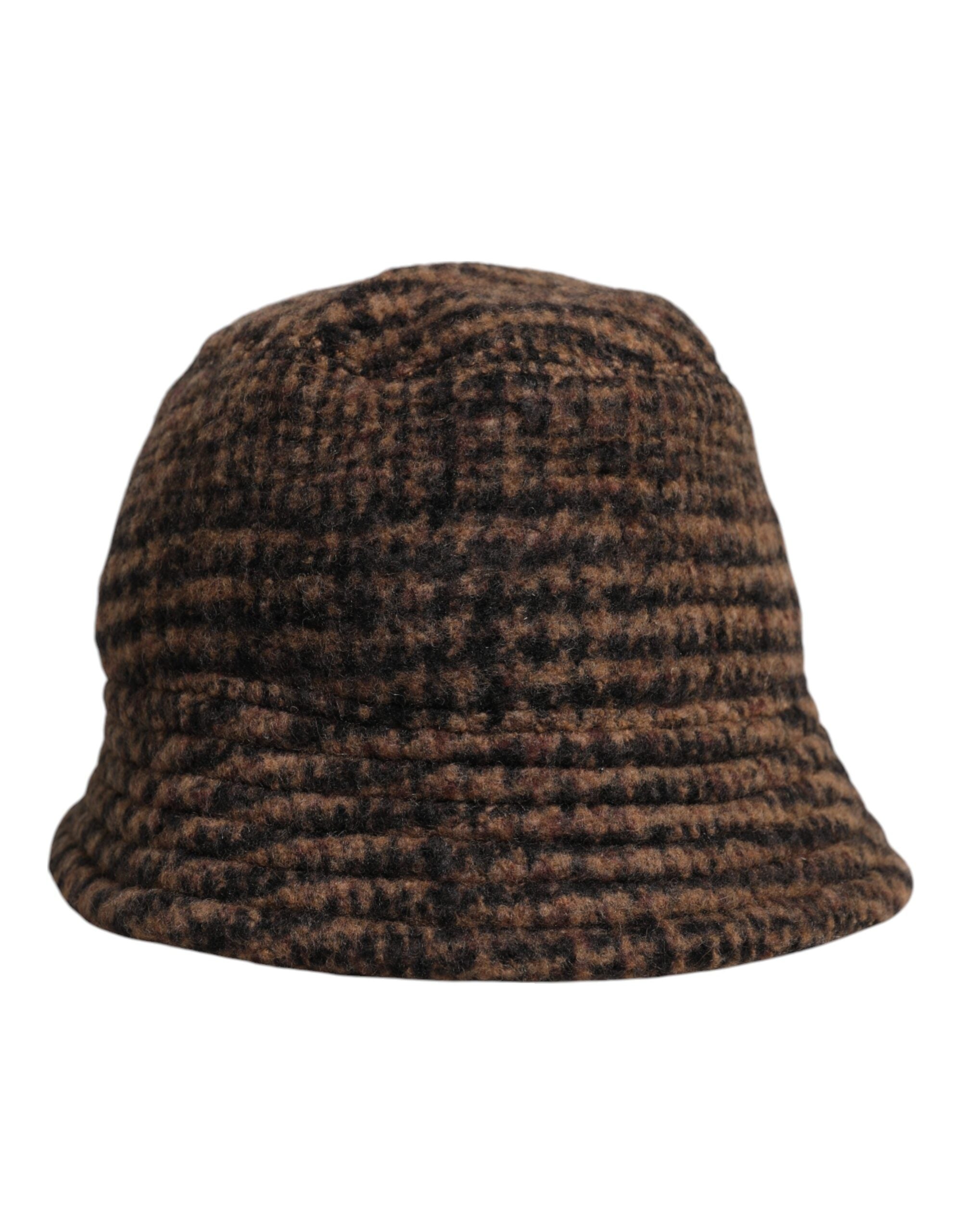 Dolce & Gabbana Brown Houndstooth Wool Woven Bucket Hat LUNESCAPE