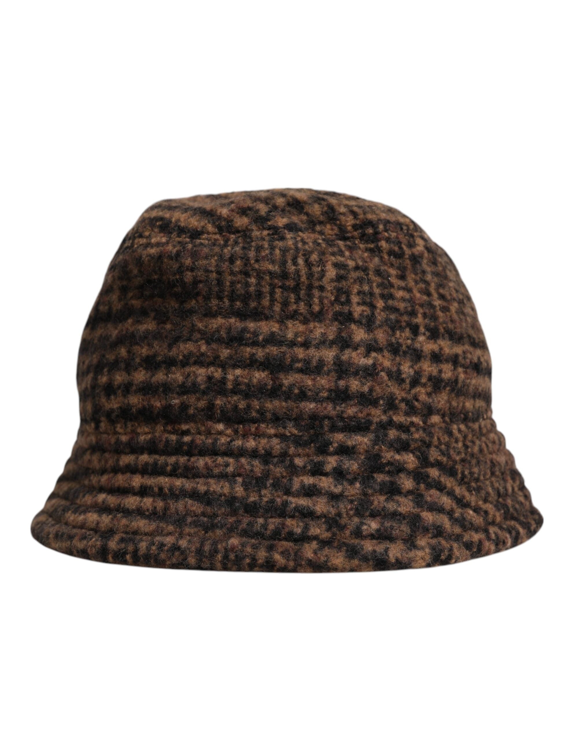 Dolce & Gabbana Brown Houndstooth Wool Woven Bucket Hat LUNESCAPE