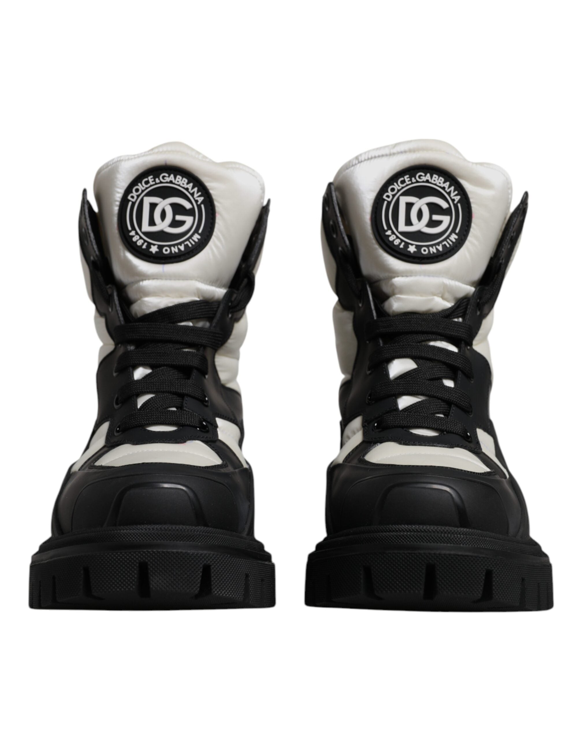 Dolce & Gabbana Black White Padded Mid Calf Lace Up Boots Shoes LUNESCAPE
