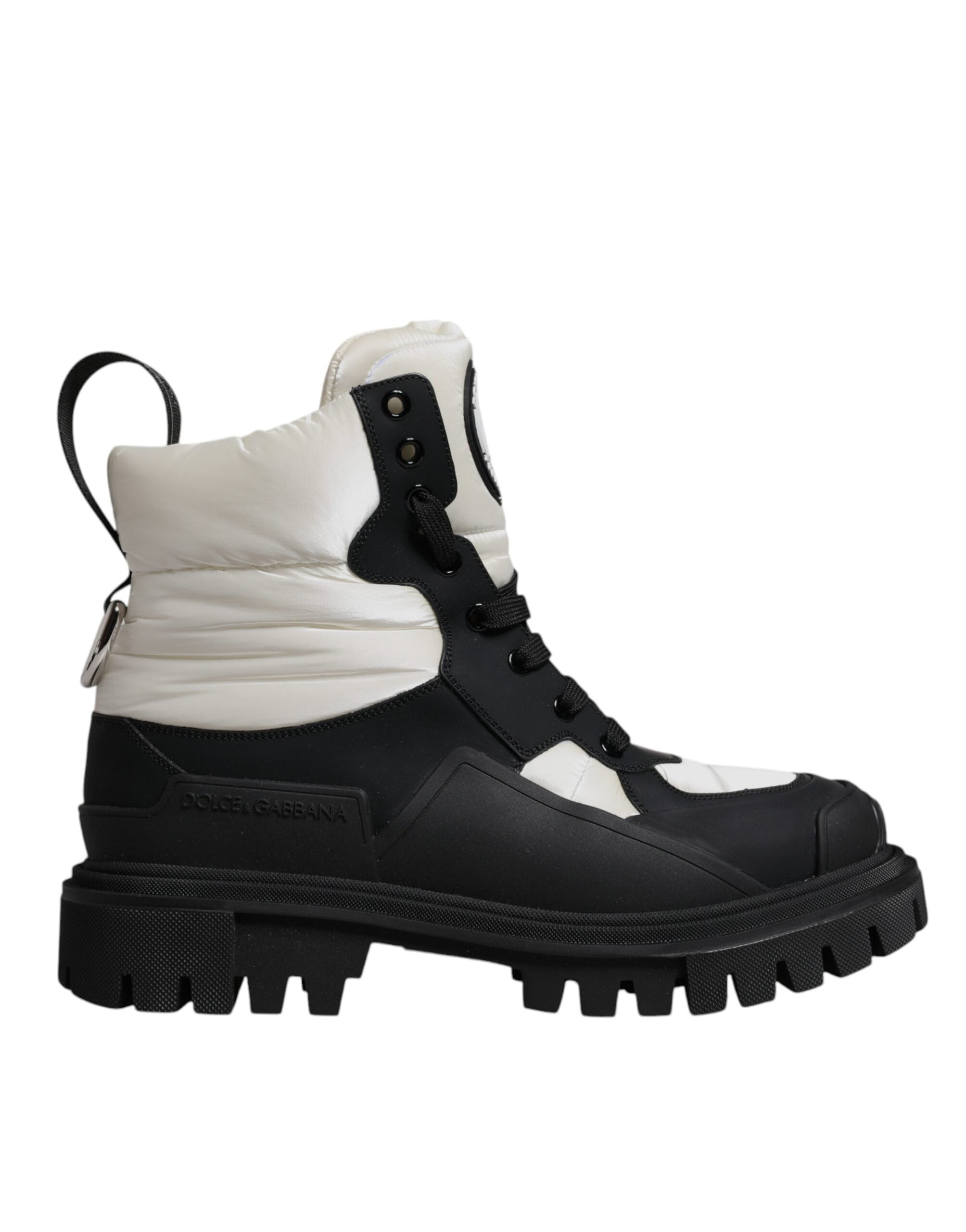 Dolce & Gabbana Black White Padded Mid Calf Lace Up Boots Shoes LUNESCAPE