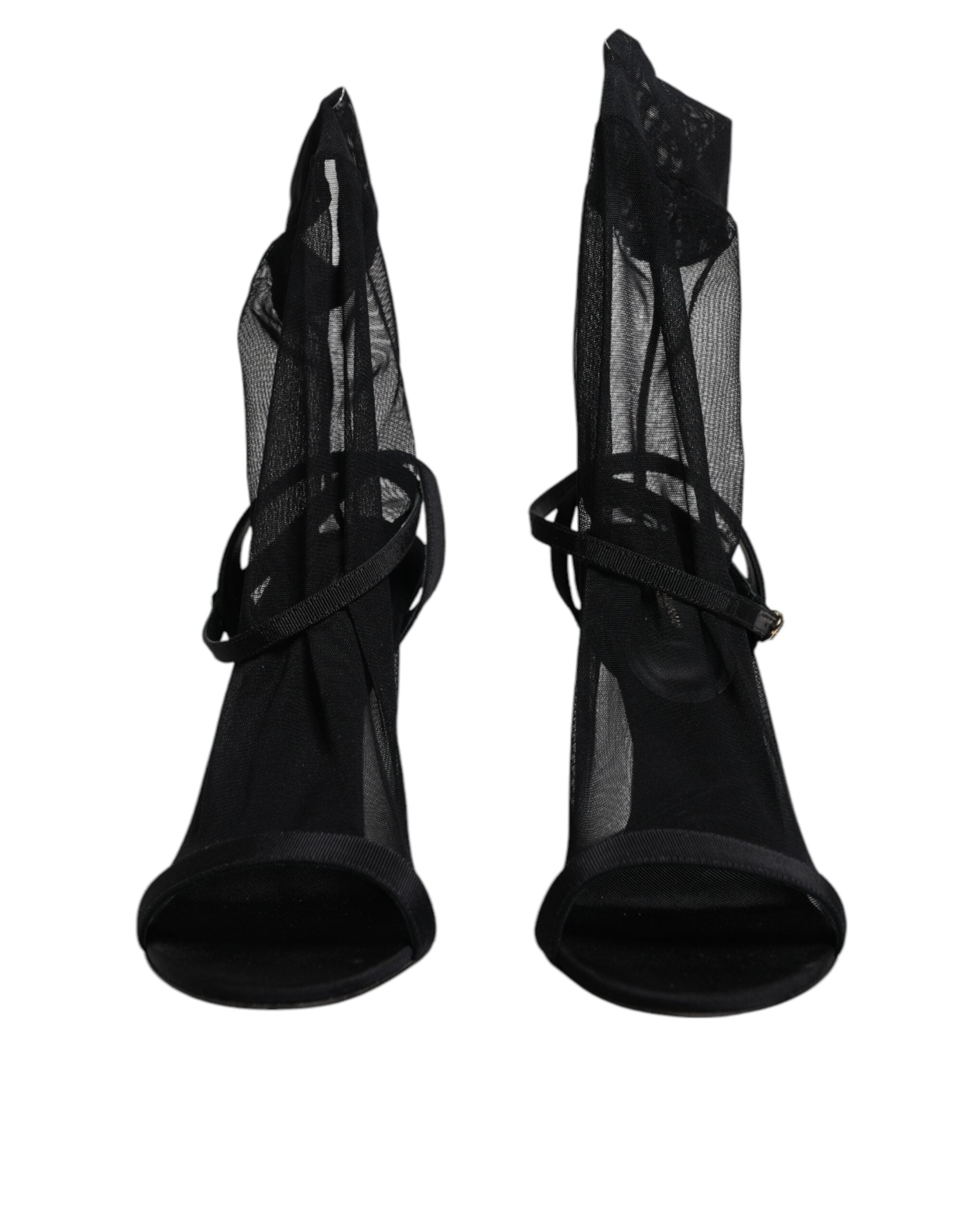 Dolce & Gabbana Black Tulle Stretch Stiletto Heel Sandal-Look Sock Boot LUNESCAPE