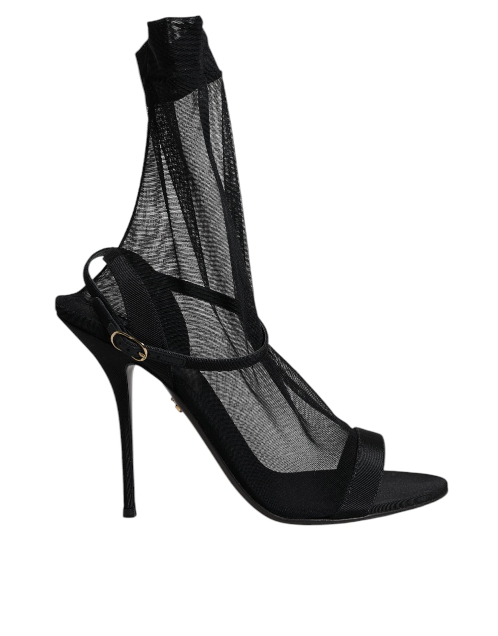 Dolce & Gabbana Black Tulle Stretch Stiletto Heel Sandal-Look Sock Boot LUNESCAPE