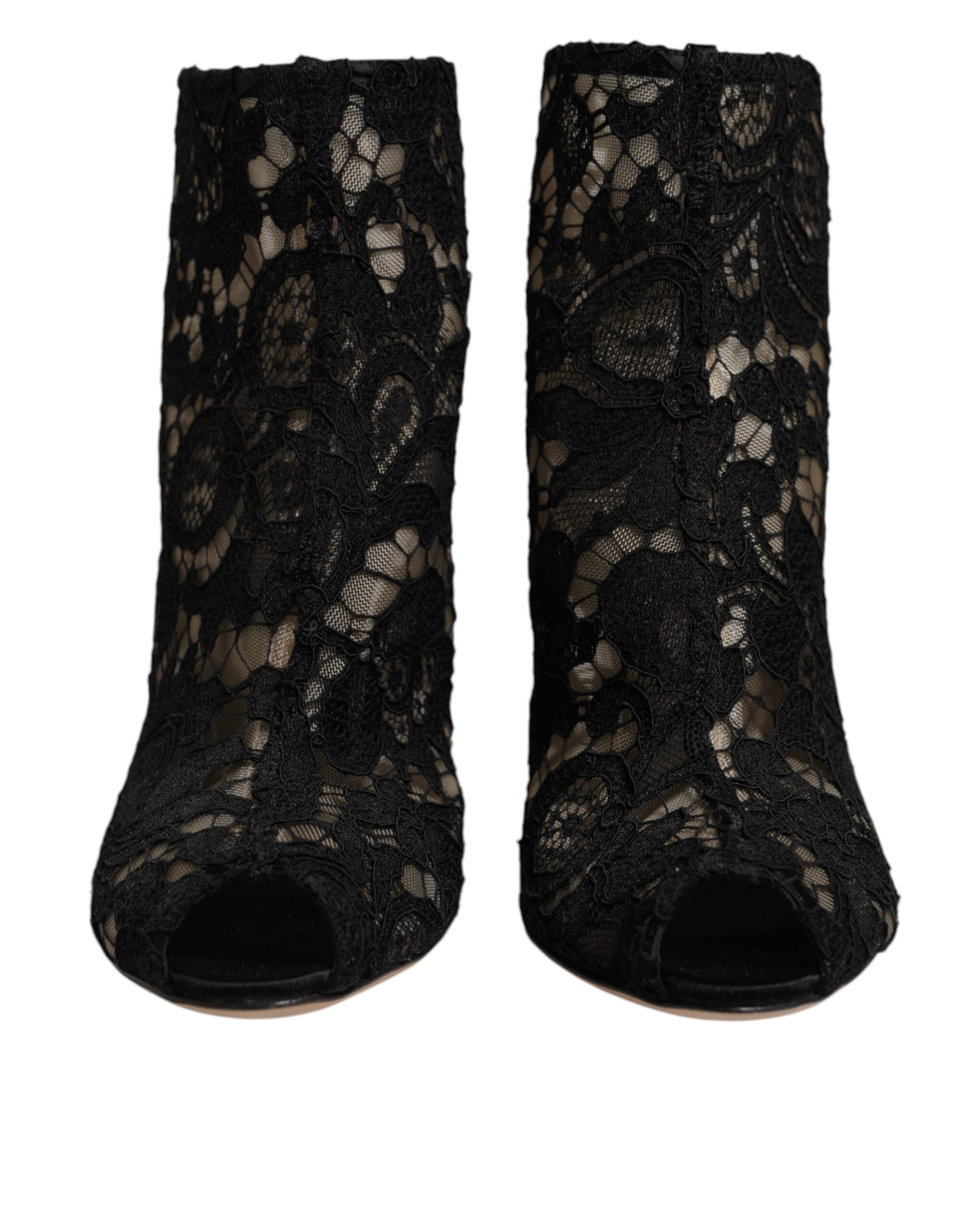 Dolce & Gabbana Black Floral Lace Heels Ankle Boots Shoes LUNESCAPE
