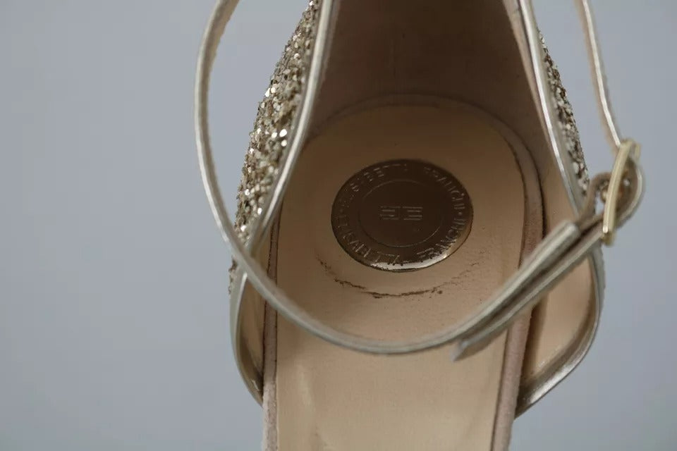 Elisabetta Franchi Beige Linen Ankle Strap High Heels Shoes