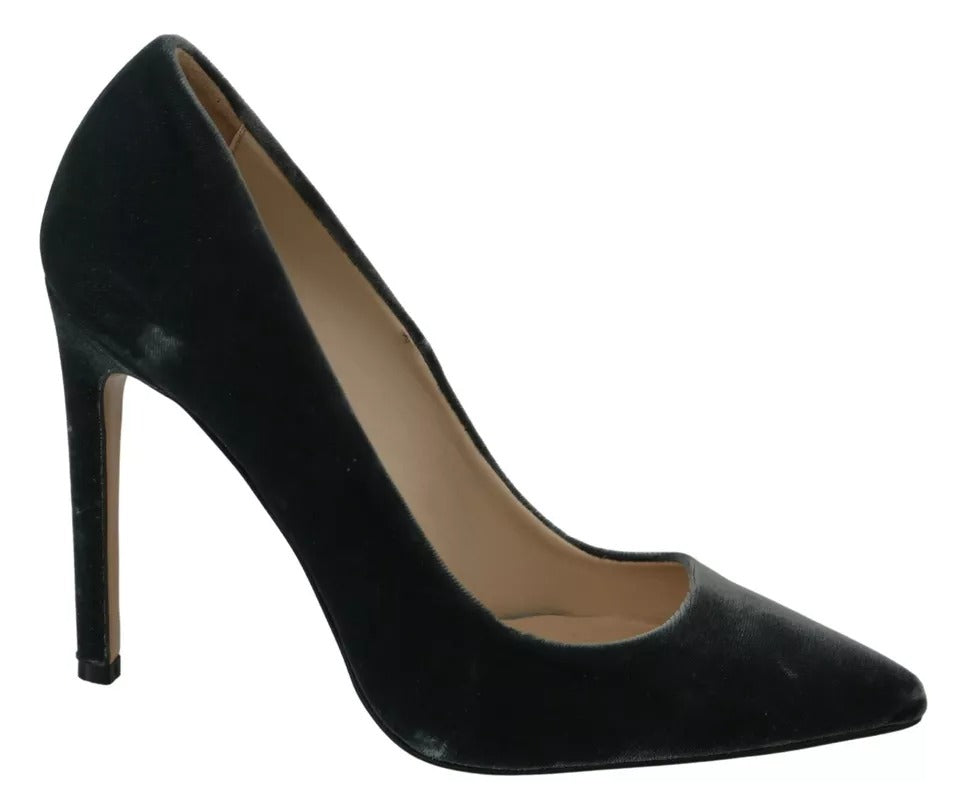 Ovyé Gray Velvet Dress Stiletto Pumps Shoes LUNESCAPE