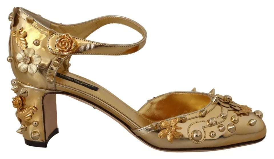 Dolce & Gabbana Gold Studs Vally Slingback Sandals Shoes LUNESCAPE