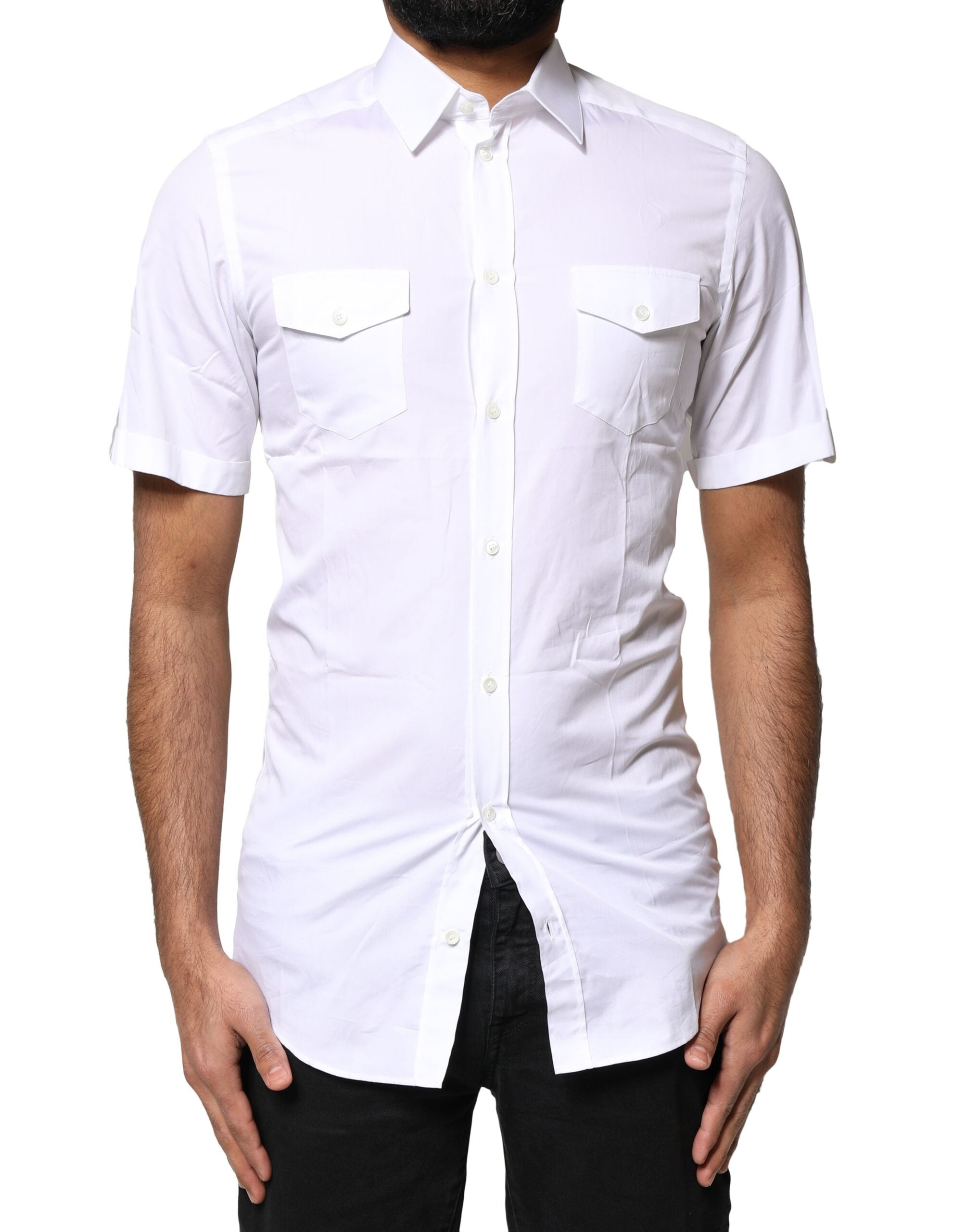 Dolce & Gabbana White GOLD Button Down Casual Men Shirt