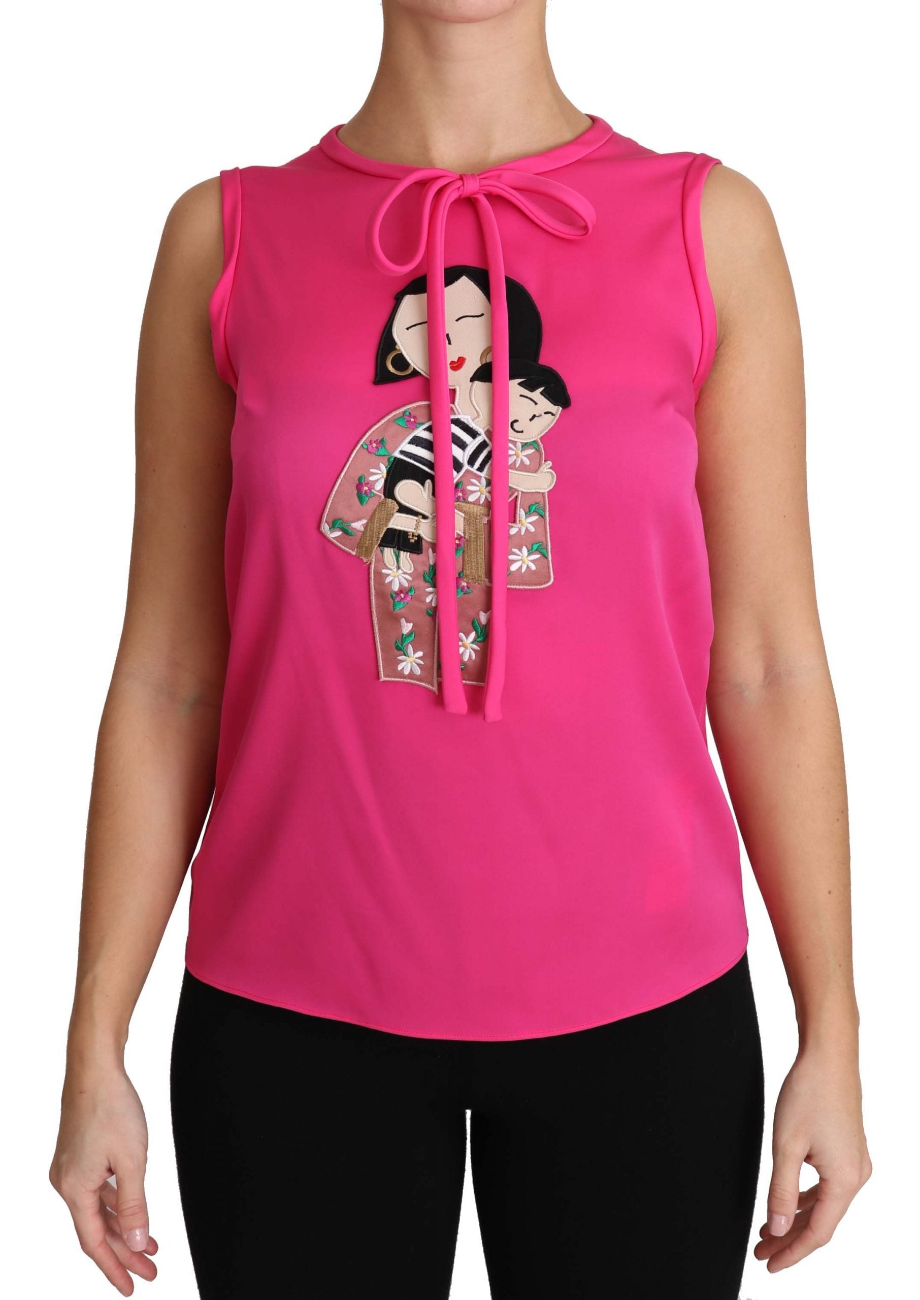 Dolce & Gabbana Pink Family Silk Tank  Mama Blouse Top Shirt LUNESCAPE