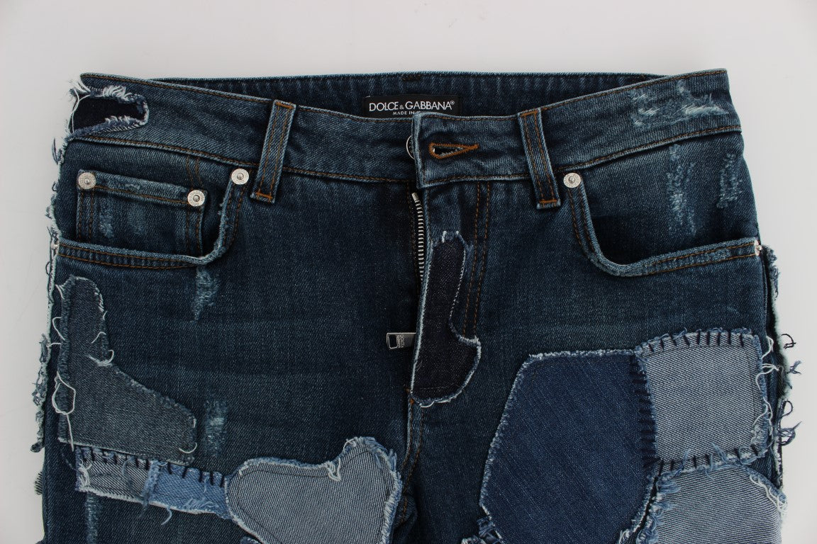 Dolce & Gabbana Stretch Blue Patchwork Jeans Shorts LUNESCAPE