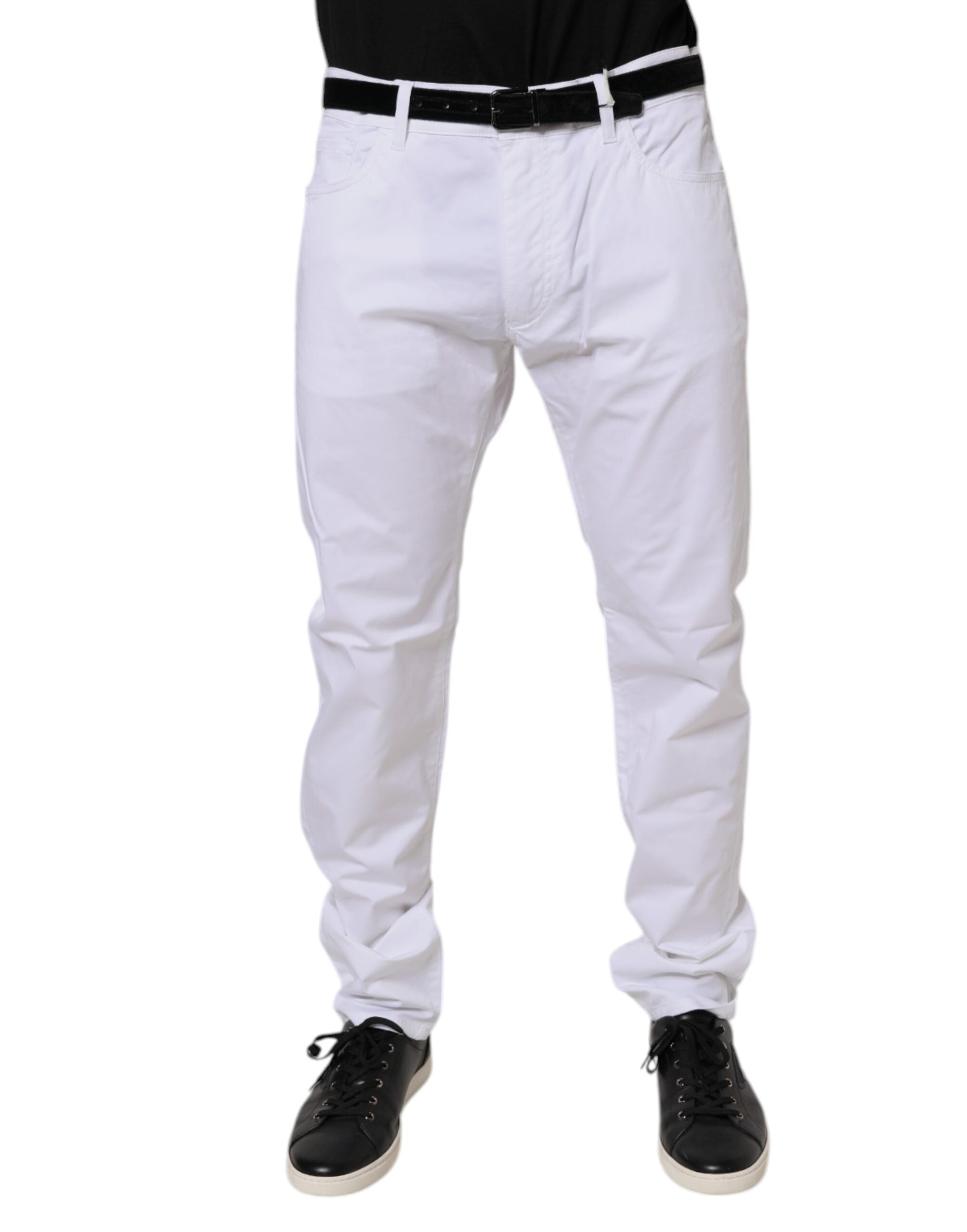 Dolce & Gabbana White Cotton Stretch Skinny Dress Formal Pants LUNESCAPE