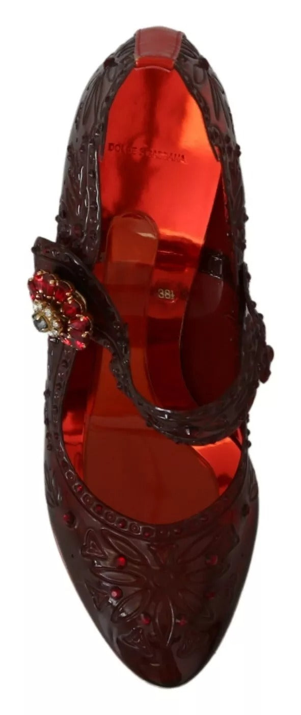 Dolce & Gabbana Red Floral Crystal Heels CINDERELLA Mary Jane Pumps LUNESCAPE