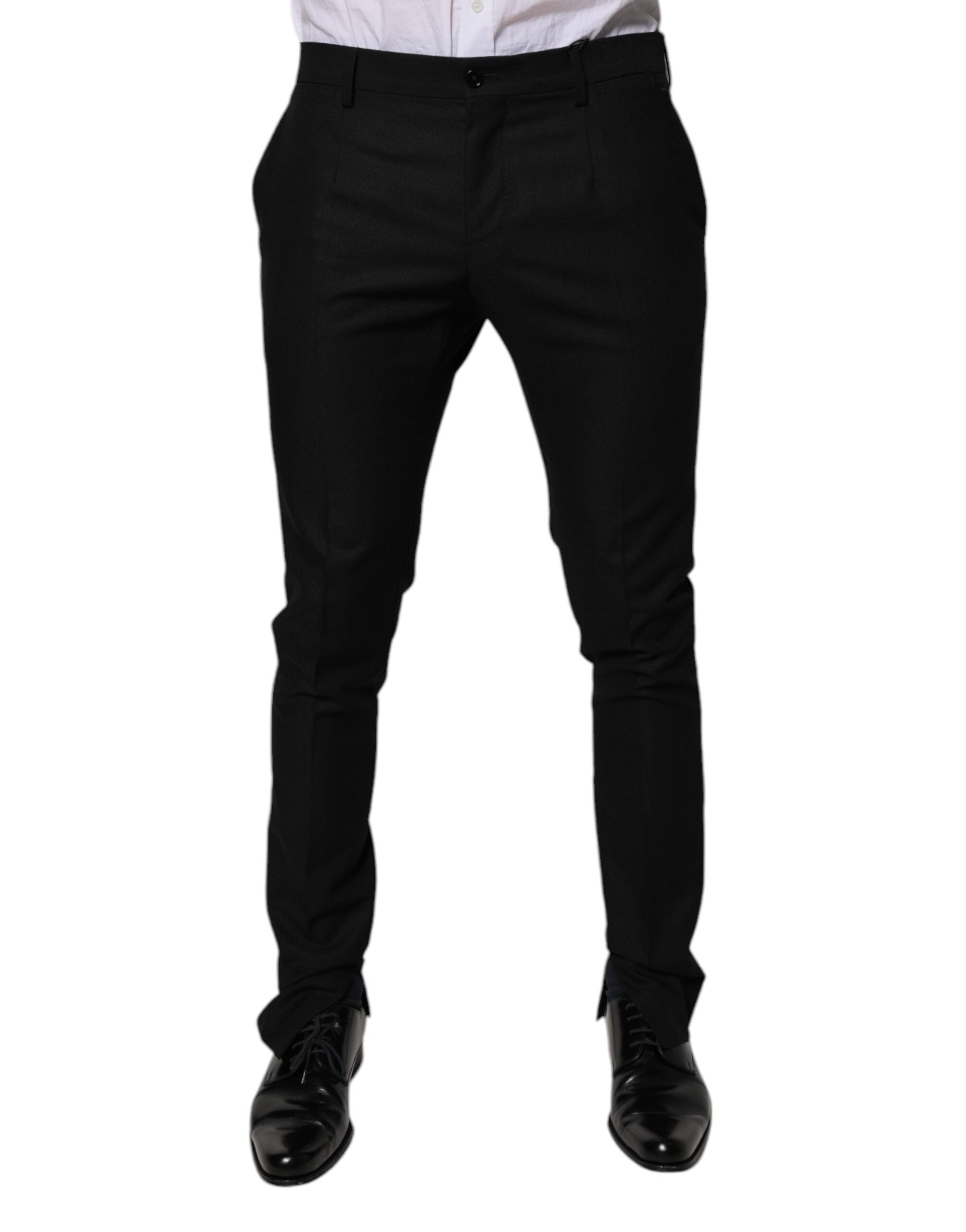 Dolce & Gabbana Black Virgin Wool MenSkinny Dress Formal Pants LUNESCAPE