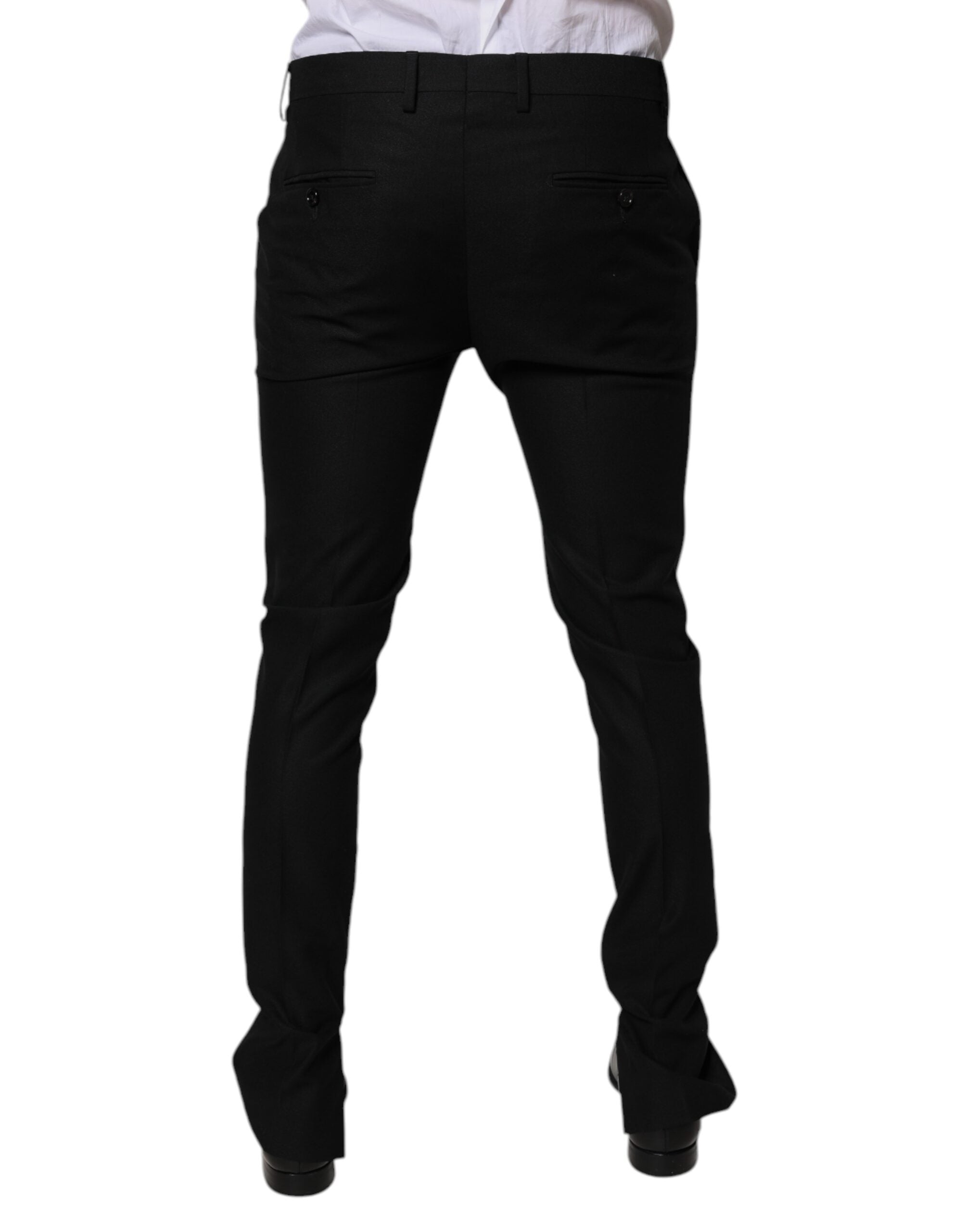 Dolce & Gabbana Black Virgin Wool MenSkinny Dress Formal Pants LUNESCAPE