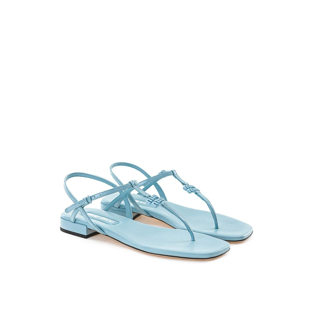 Miu Miu Blue Patent Leather Slingback Flat Sandal LUNESCAPE