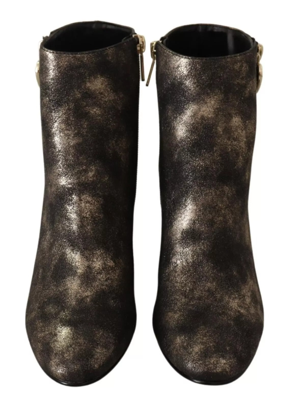 MY TWIN Black Leather Block Heels Ankle Boots Zipper Shoes LUNESCAPE