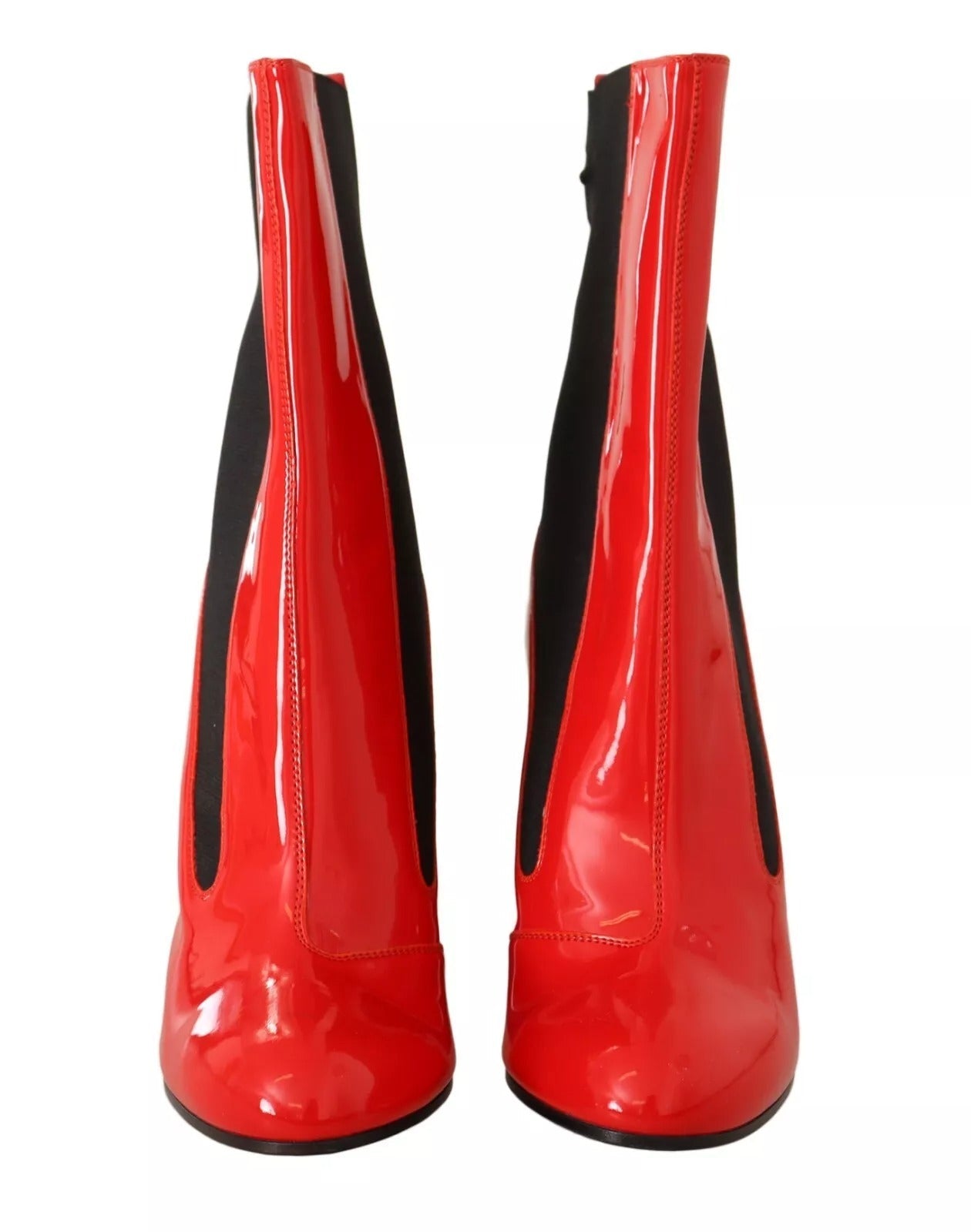 GCDS Red Leather Black Fabric Logo Heel Ankle Boots Shoes LUNESCAPE