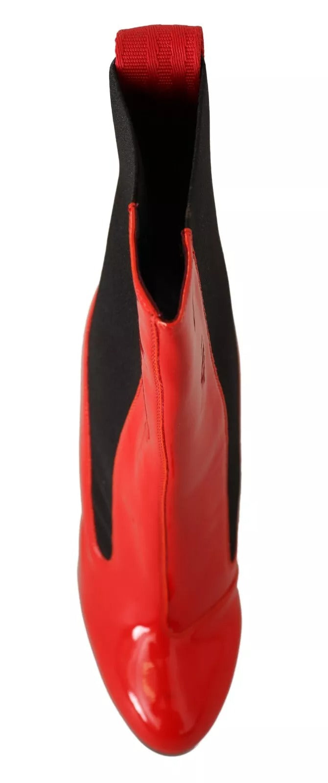 GCDS Red Leather Black Fabric Logo Heel Ankle Boots Shoes LUNESCAPE