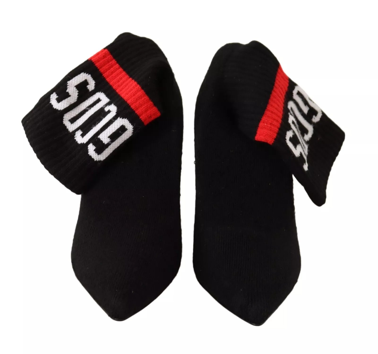 GCDS Black Suede Logo Socks Block Heel Ankle Boots Shoes LUNESCAPE