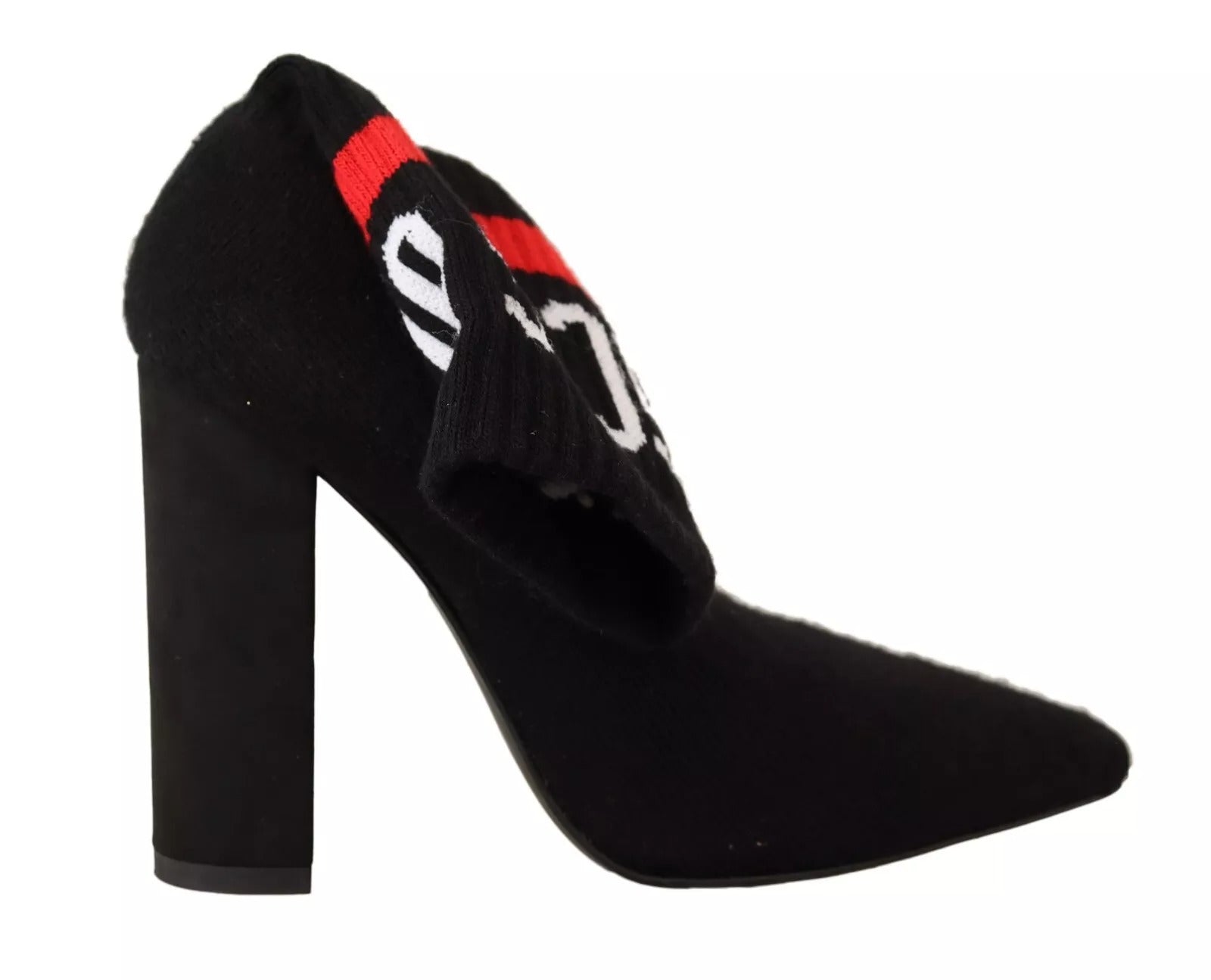 GCDS Black Suede Logo Socks Block Heel Ankle Boots Shoes LUNESCAPE